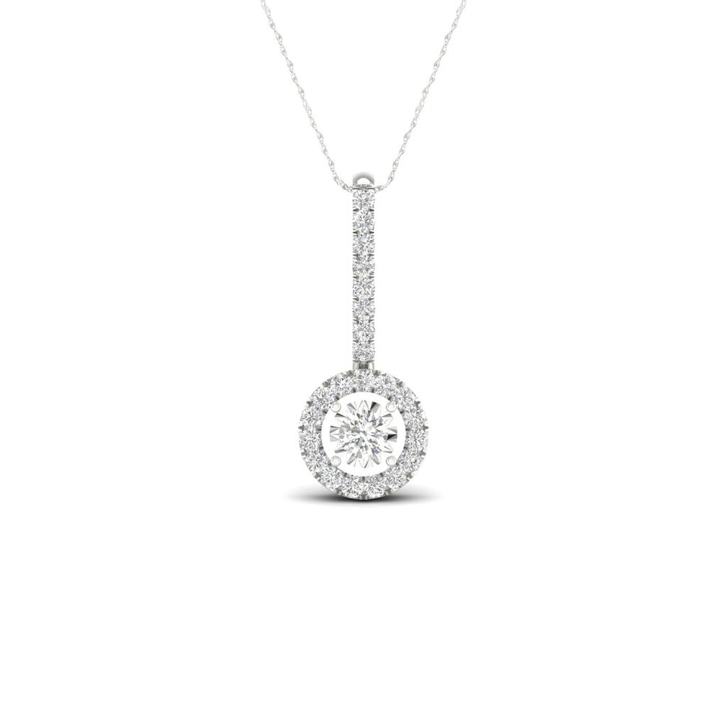 De Couer IGI Certified 10k Gold 1/4ct TDW Diamond Halo Necklace
