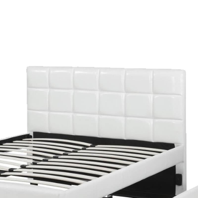 Gracious Wooden Full Bed with Trundle and SQU Tufted HB, White