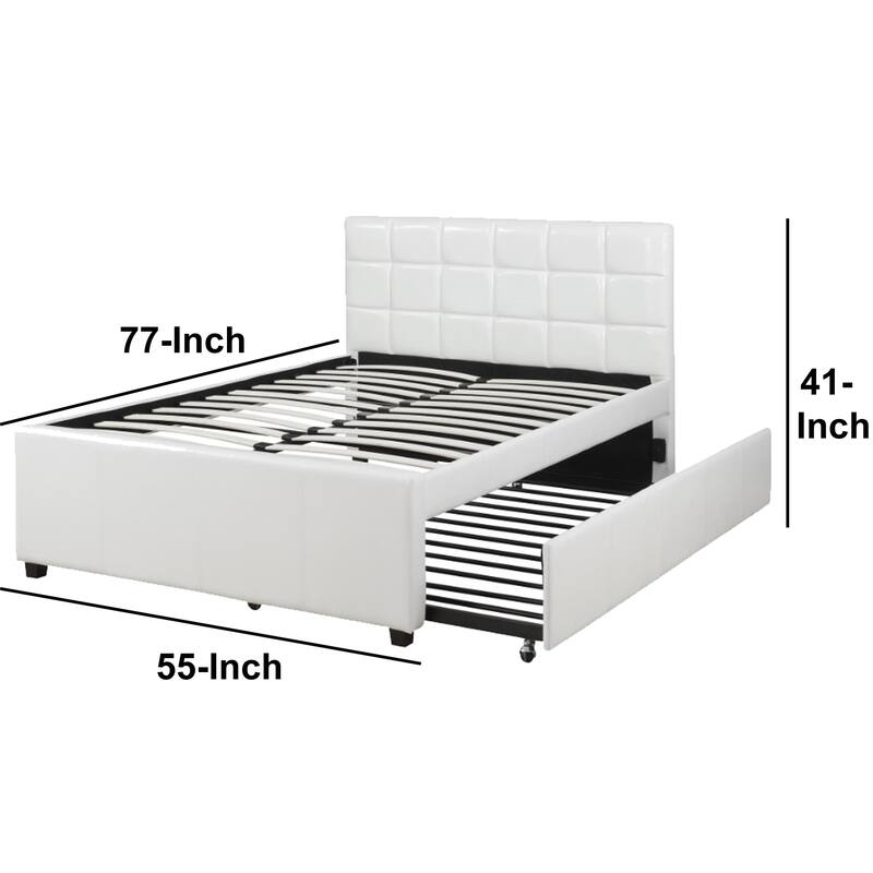 Gracious Wooden Full Bed with Trundle and SQU Tufted HB, White