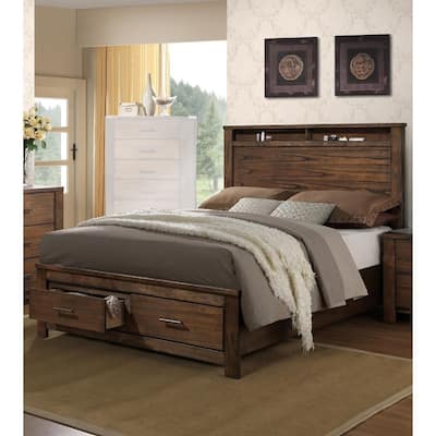 Enchanting Wooden E.King Bed With Display And Storage Drawers, Oak Finish
