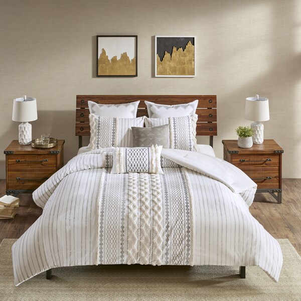 The Curated Nomad Clementina Ivory Cotton Printed Chenille 3-piece Comforter Set