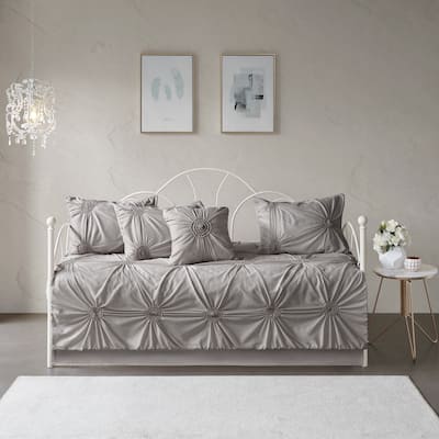Madison Park Lorilyn Dark Gray 6-piece Day Bed Cover Set with Elastic Embroidery
