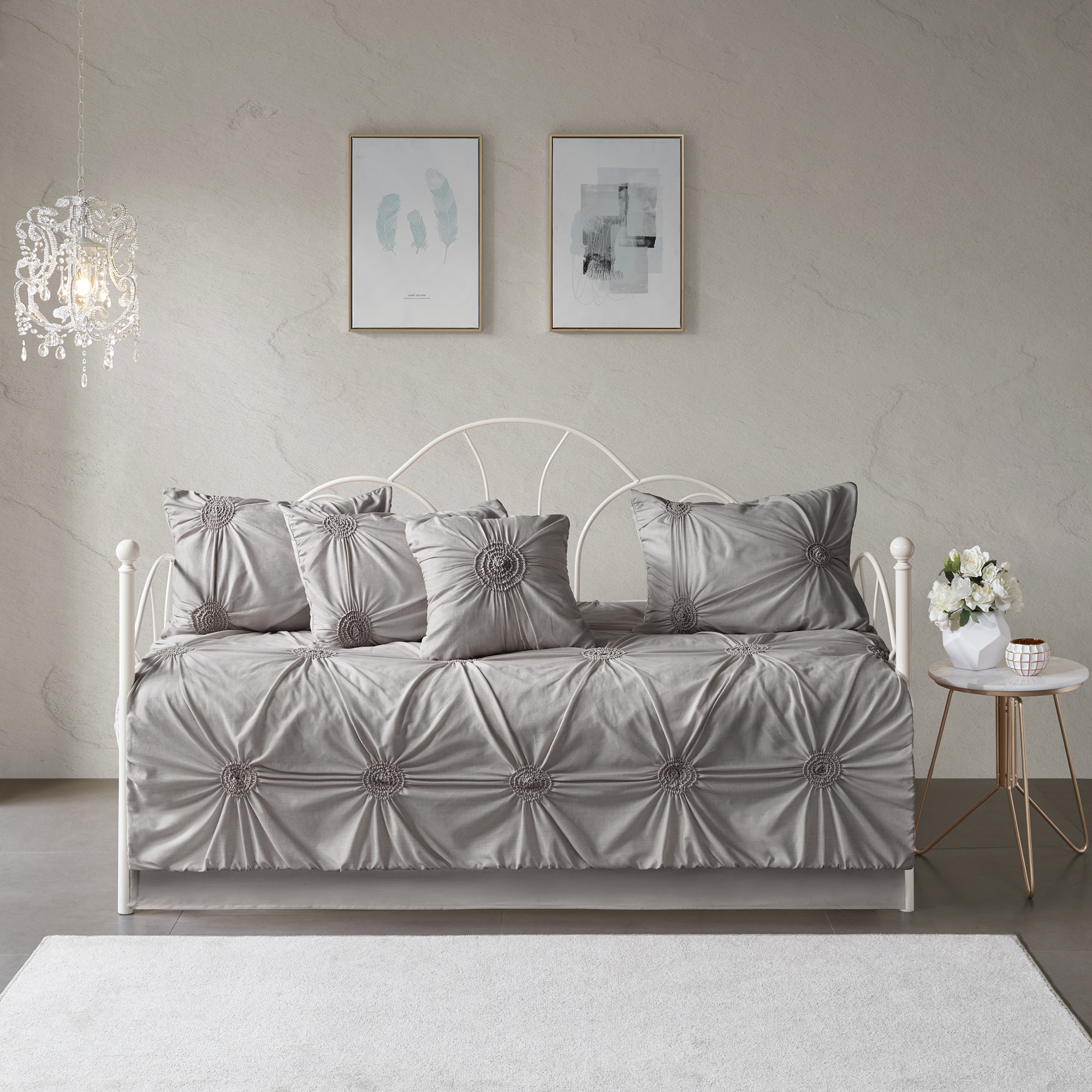 Madison Park Leila Dark Gray 6-piece Day Bed Cover Set with Elastic Embroidery