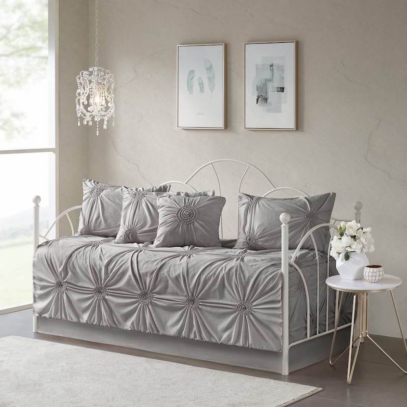 Madison Park Lorilyn Dark Gray 6-piece Day Bed Cover Set with Elastic Embroidery