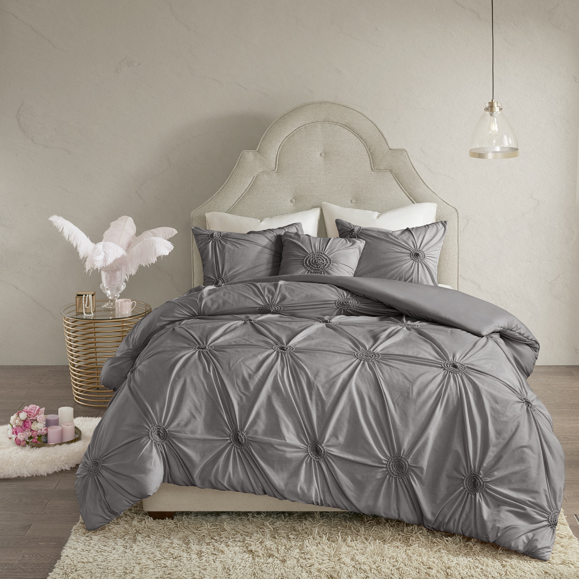 Shop Madison Park Lorilyn Dark Gray 4 Piece Duvet Cover Set With