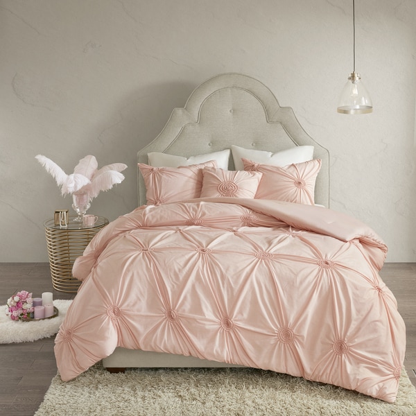 Madison Park Lorilyn Blush 4-piece Comforter Set with Elastic Embroidery