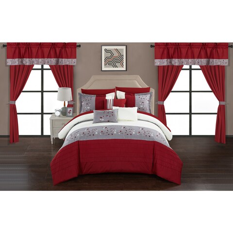 Chic Home Sonjae Red Color Block Floral 20-Piece Bed in a Bag Set