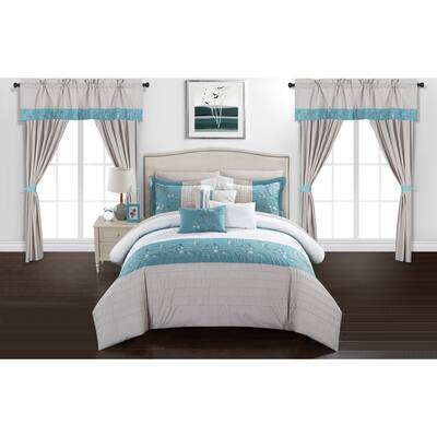Chic Home Sonjae Blue Color Block Floral 20-Piece Bed in a Bag Set