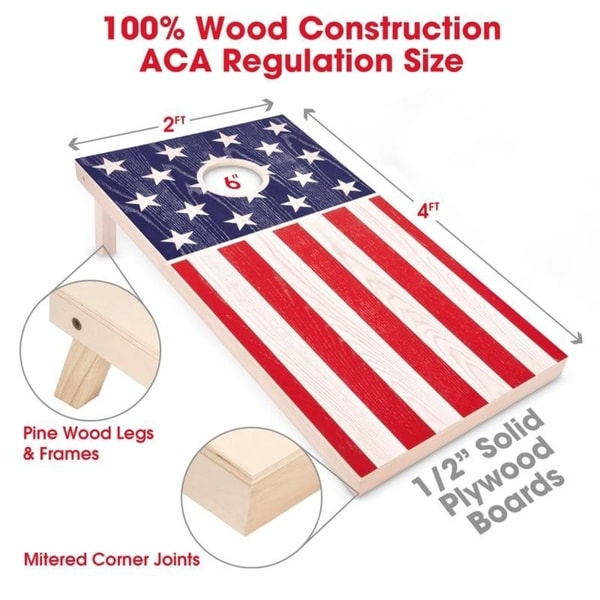 Cornhole Bean Bags Set of 8 ACA Regulation Bags US RUSTIC STARS & STRIPES 