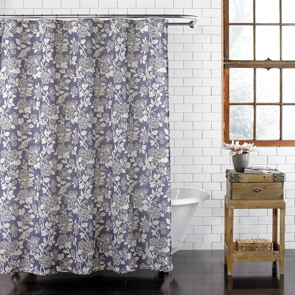 navy and beige shower curtain