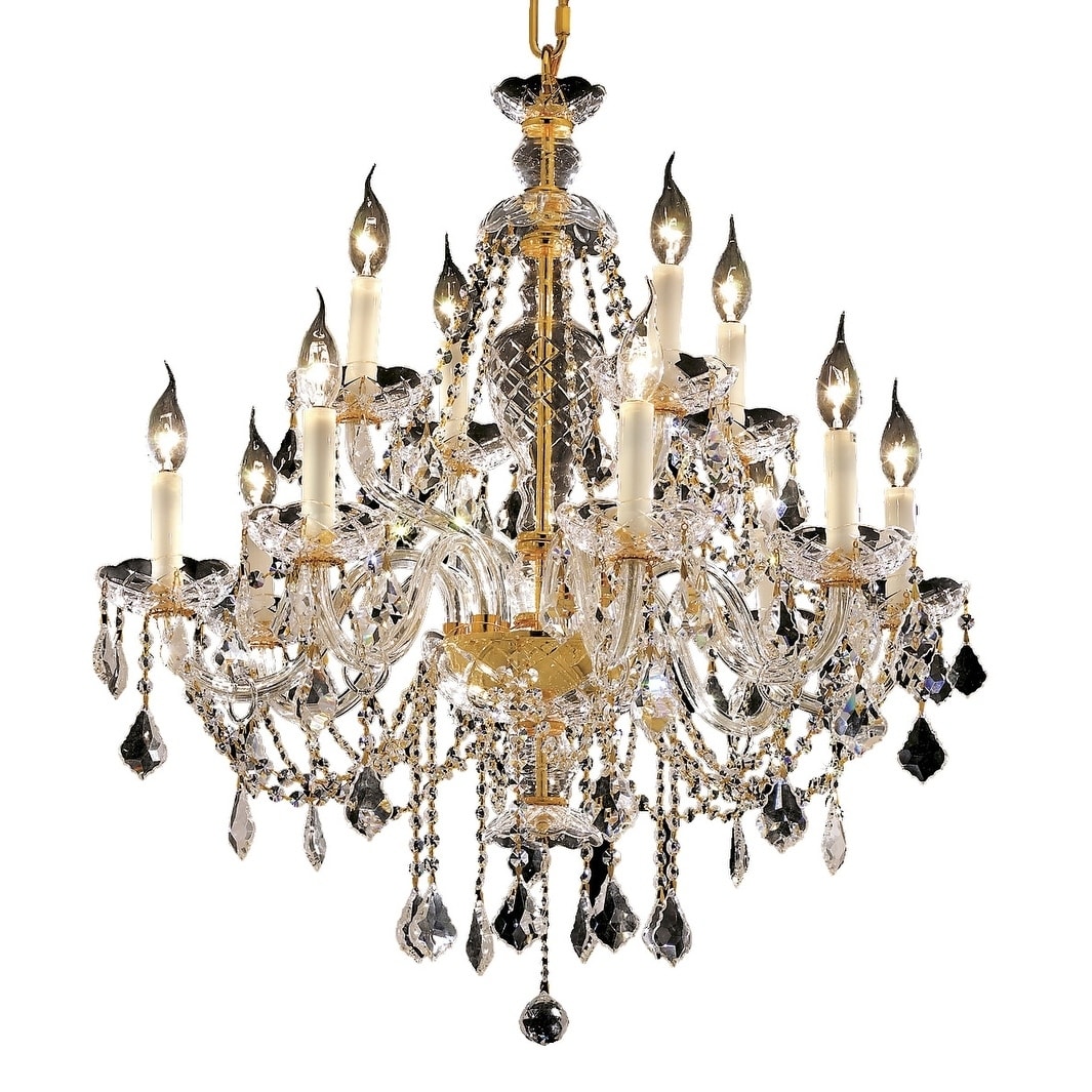 Fleur Illumination Collection Chandelier D:28in H:31in Lt:12 Gold Finish (elegant cut crystals/Gold) - Chandeliers For Bedrooms by Overstock.com