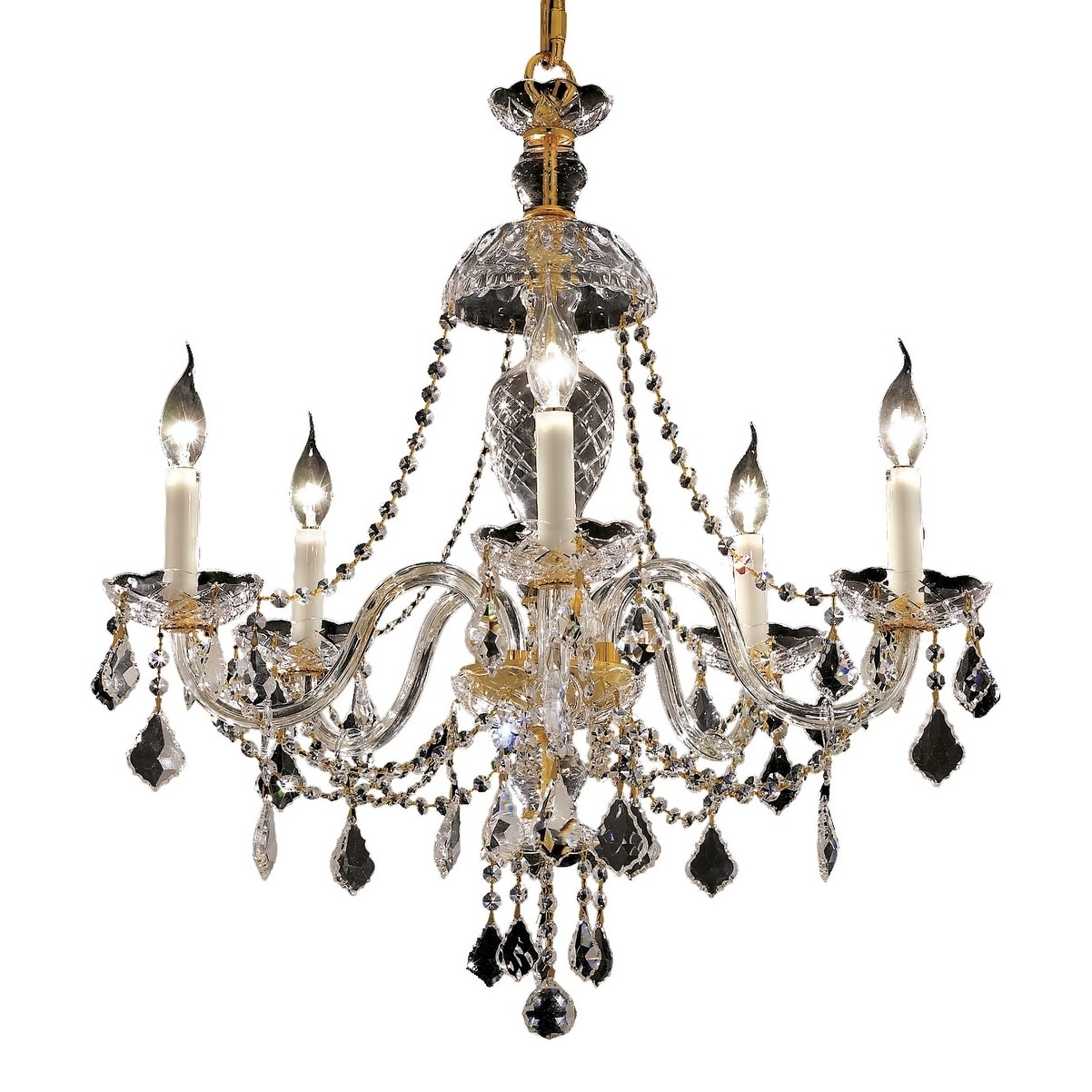 Fleur Illumination Collection Chandelier D:25in H:28in Lt:5 Gold Finish (swarovski elements crystals/Gold) - Chandeliers For Bedrooms by Overstock.com