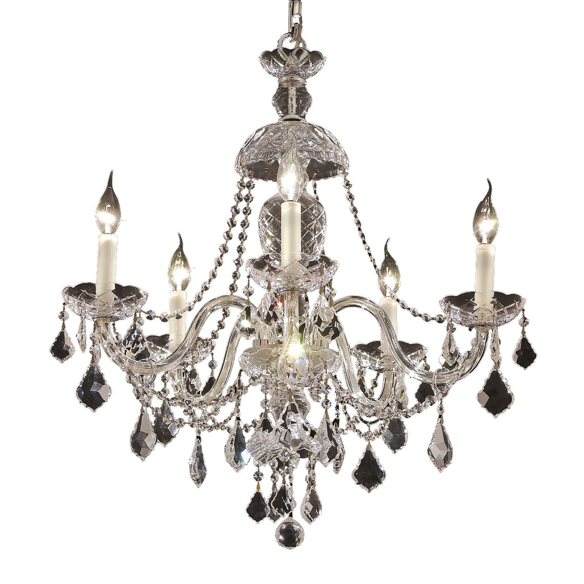 Fleur Illumination Collection Chandelier D:25in H:28in Lt:5 Chrome Finish (elegant cut crystals/Chrome) - Chandeliers For Bedrooms by Overstock.com