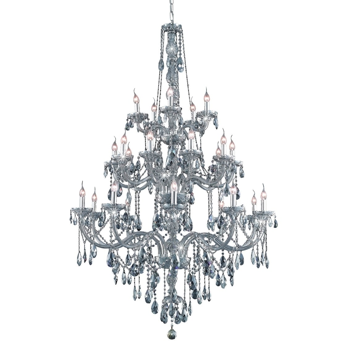 Fleur Illumination Collection Chandelier D:43in H:57in Lt:25 Silver Shade Finish (royal cut crystals (silver shade)/silver shade) - Chandeliers For Bedrooms by Overstock.com