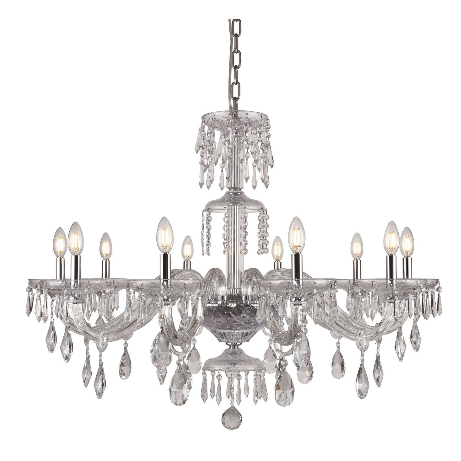 Fleur Illumination Collection Chandelier D:38in H:28in Lt:10 Chrome Finish - royal cut crystals (Chrome/royal cut crystals) - Chandeliers For Bedrooms by Overstock.com