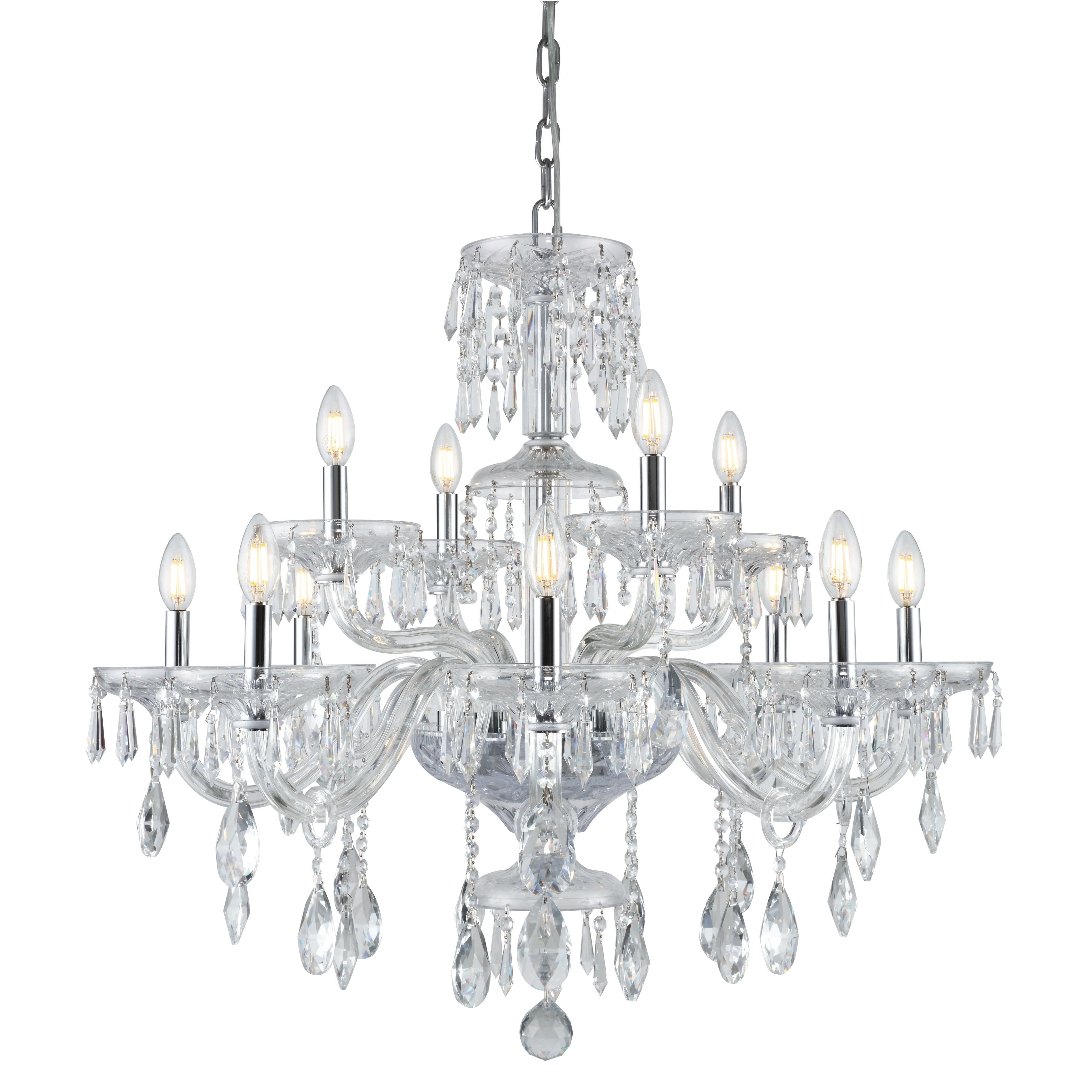 Fleur Illumination Collection Chandelier D:32in H:29in Lt:12 Chrome Finish - royal cut crystals (Chrome/royal cut crystals) - Chandeliers For Bedrooms by Overstock.com