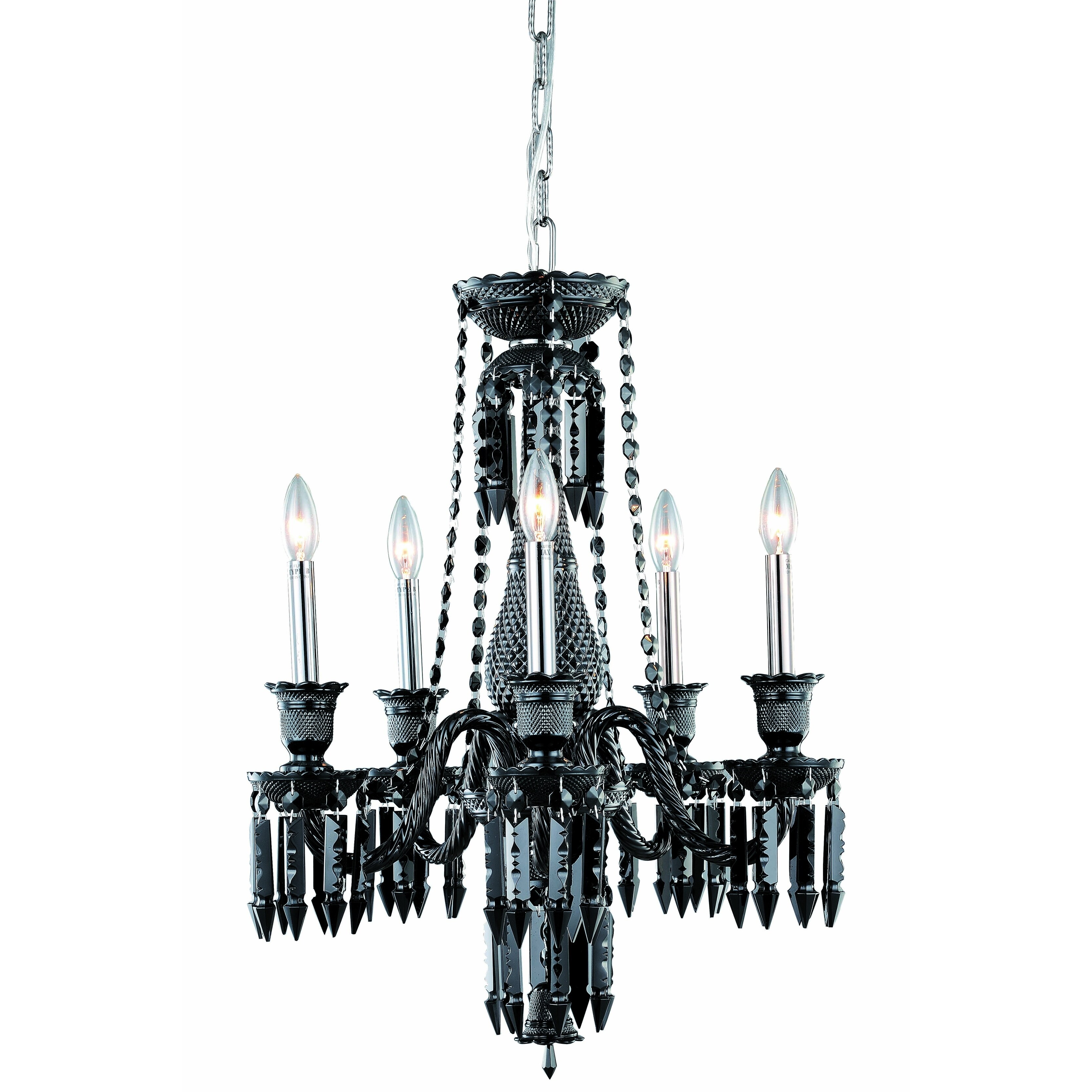 Fleur Illumination Collection Chandelier D:21in H:26in Lt:5 Black Finish - elegant cut crystals (Black/elegant cut crystals) - Chandeliers For Bedrooms by Overstock.com