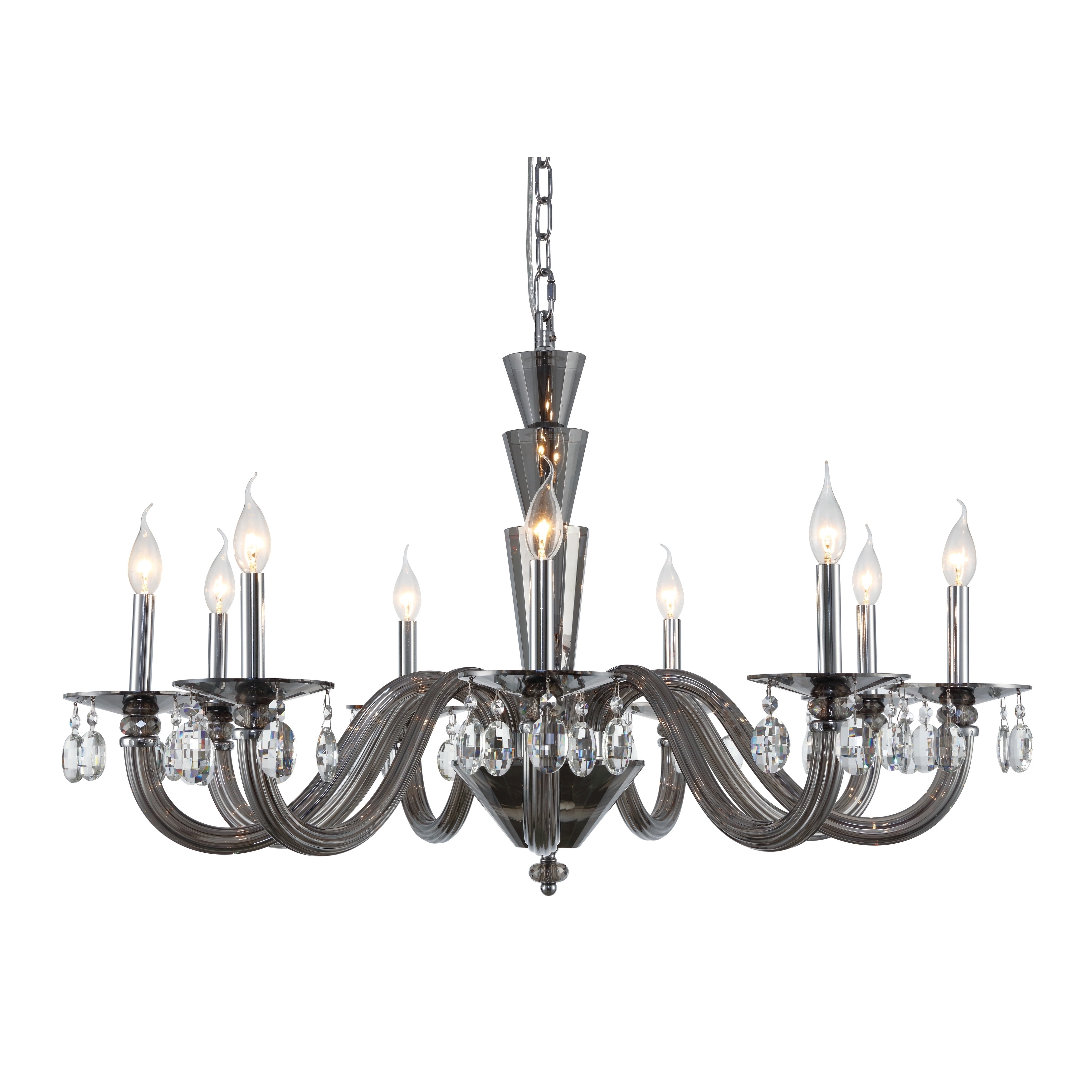 Fleur Illumination Collection Chandelier D:39in H:23in Lt:9 Silver Shade Finish - royal cut crystals/silver shade (royal cut crystals/silver shade) - Chandeliers For Bedrooms by Overstock.com