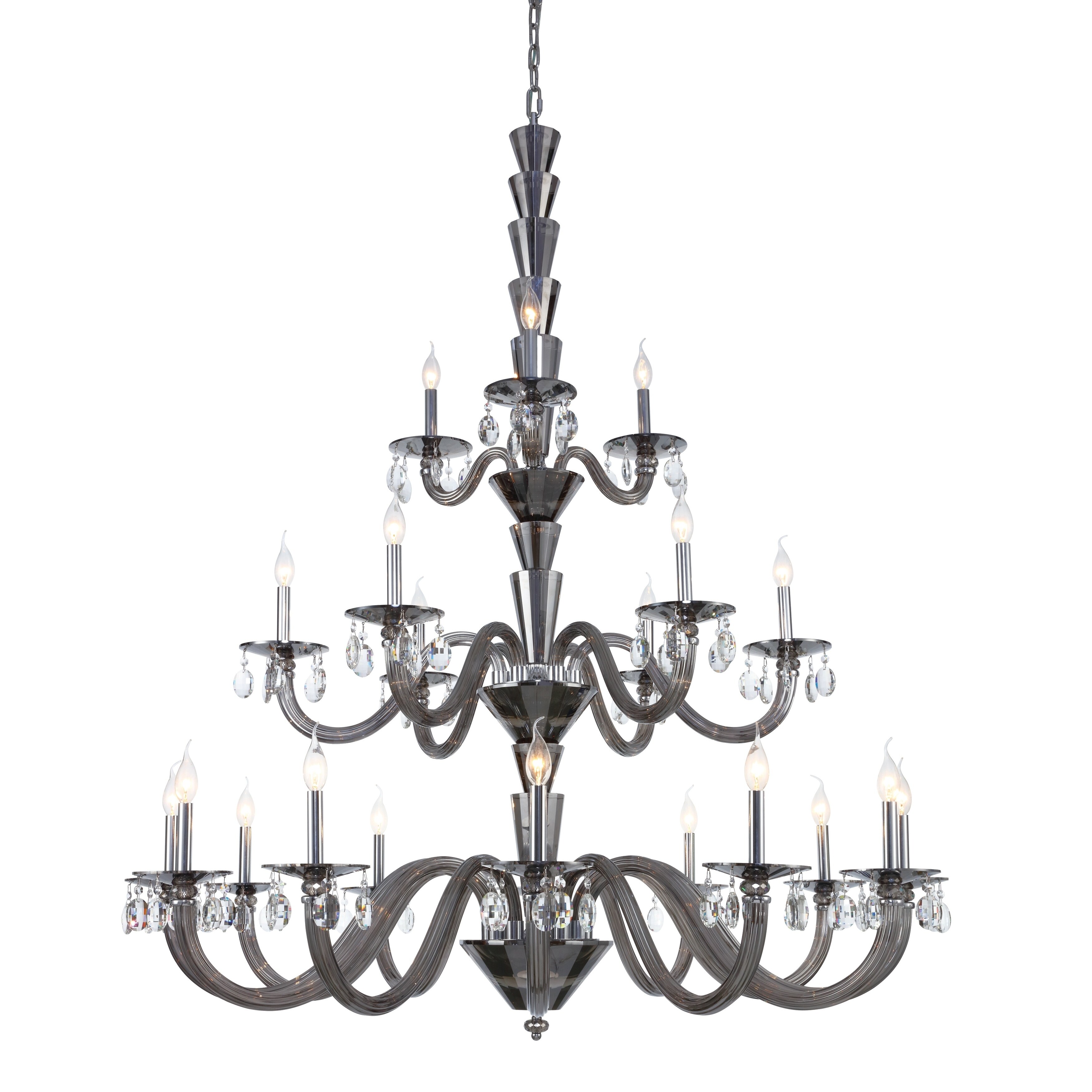 Fleur Illumination Collection Chandelier D:52in H:60.5in Lt:21 Silver Shade Finish - royal cut crystals/silver shade (royal cut crystals/silver shade) - Chandeliers For Bedrooms by Overstock.com