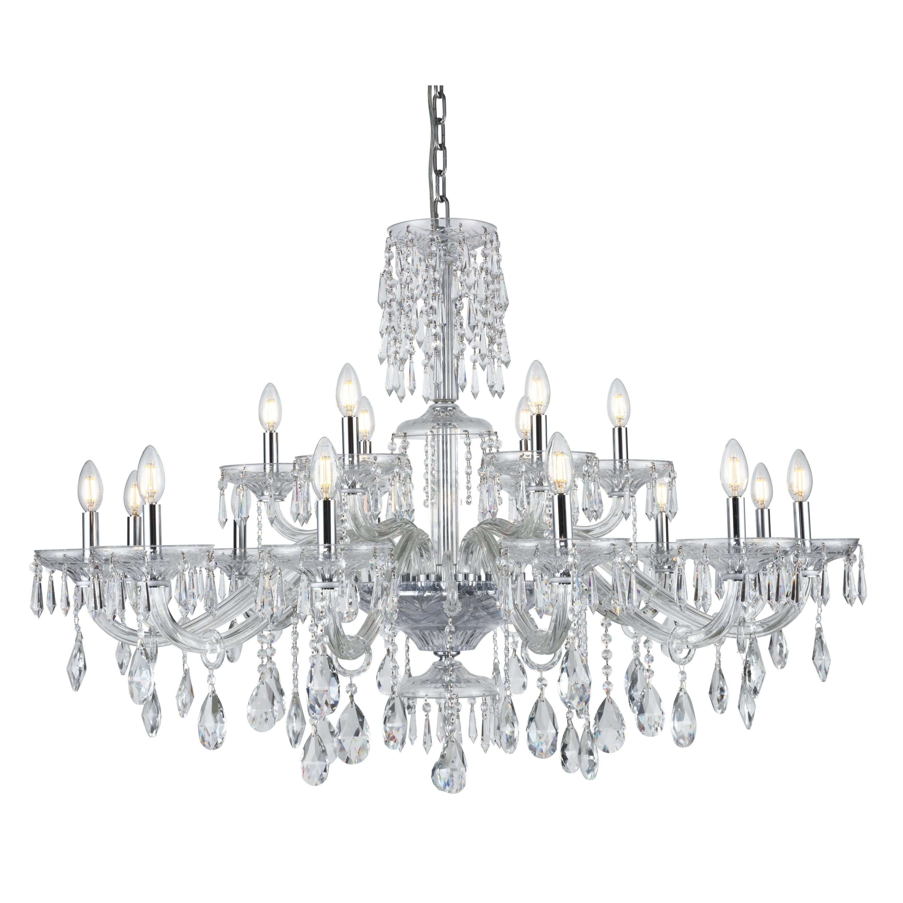 Fleur Illumination Collection Chandelier D:45in H:38in Lt:18 Chrome Finish - royal cut crystals (Chrome/royal cut crystals) - Chandeliers For Bedrooms by Overstock.com