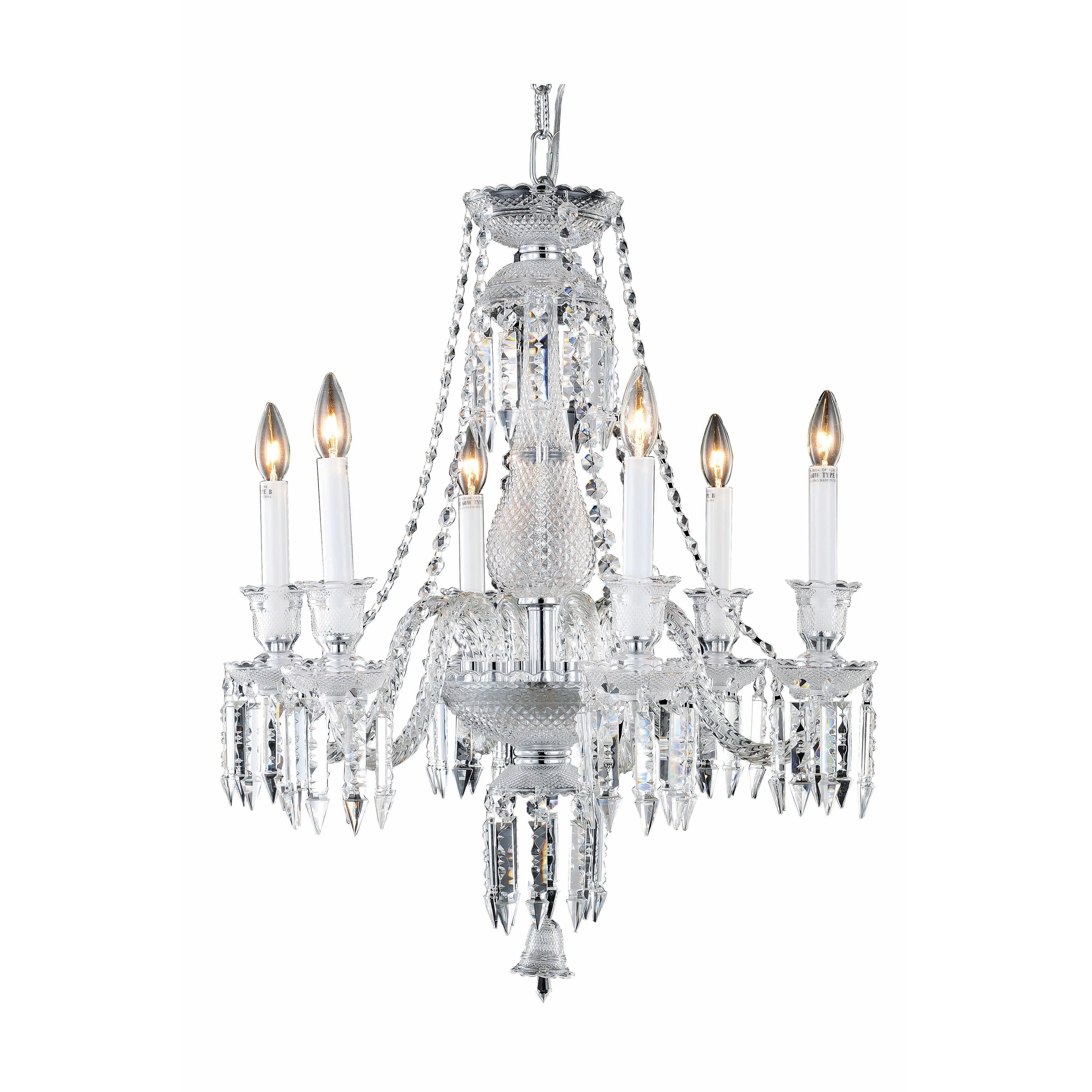 Fleur Illumination Collection Chandelier D:24in H:26in Lt:6 Chrome Finish - elegant cut crystals (elegant cut crystals/Chrome) - Chandeliers For Bedrooms by Overstock.com