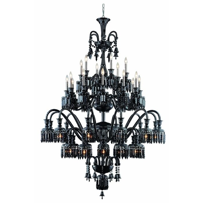 Fleur Illumination Collection Chandelier D:54in H:75in Lt:42 Black Finish - elegant cut crystals (Black/elegant cut crystals) - Chandeliers For Bedrooms by Overstock.com
