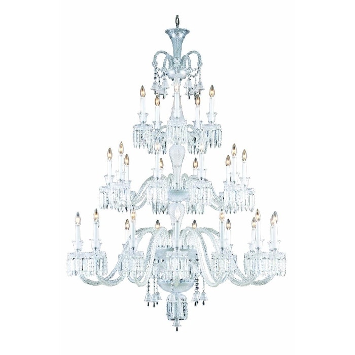 Fleur Illumination Collection Chandelier D:54in H:72in Lt:30 Chrome Finish - elegant cut crystals (elegant cut crystals/Chrome) - Chandeliers For Bedrooms by Overstock.com