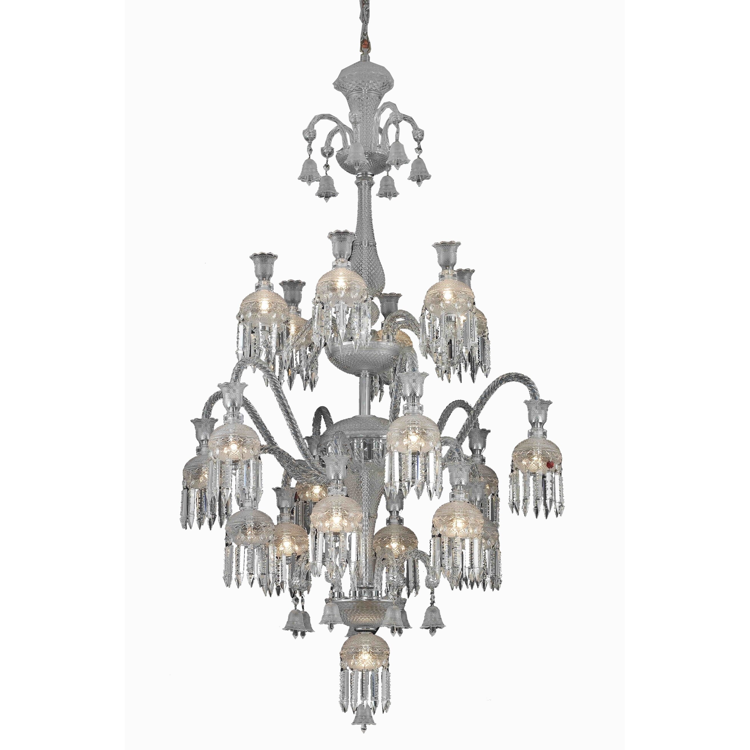 Fleur Illumination Collection Chandelier D:39in H:57in Lt:13 Chrome Finish - elegant cut crystals (elegant cut crystals/Chrome) - Chandeliers For Bedrooms by Overstock.com