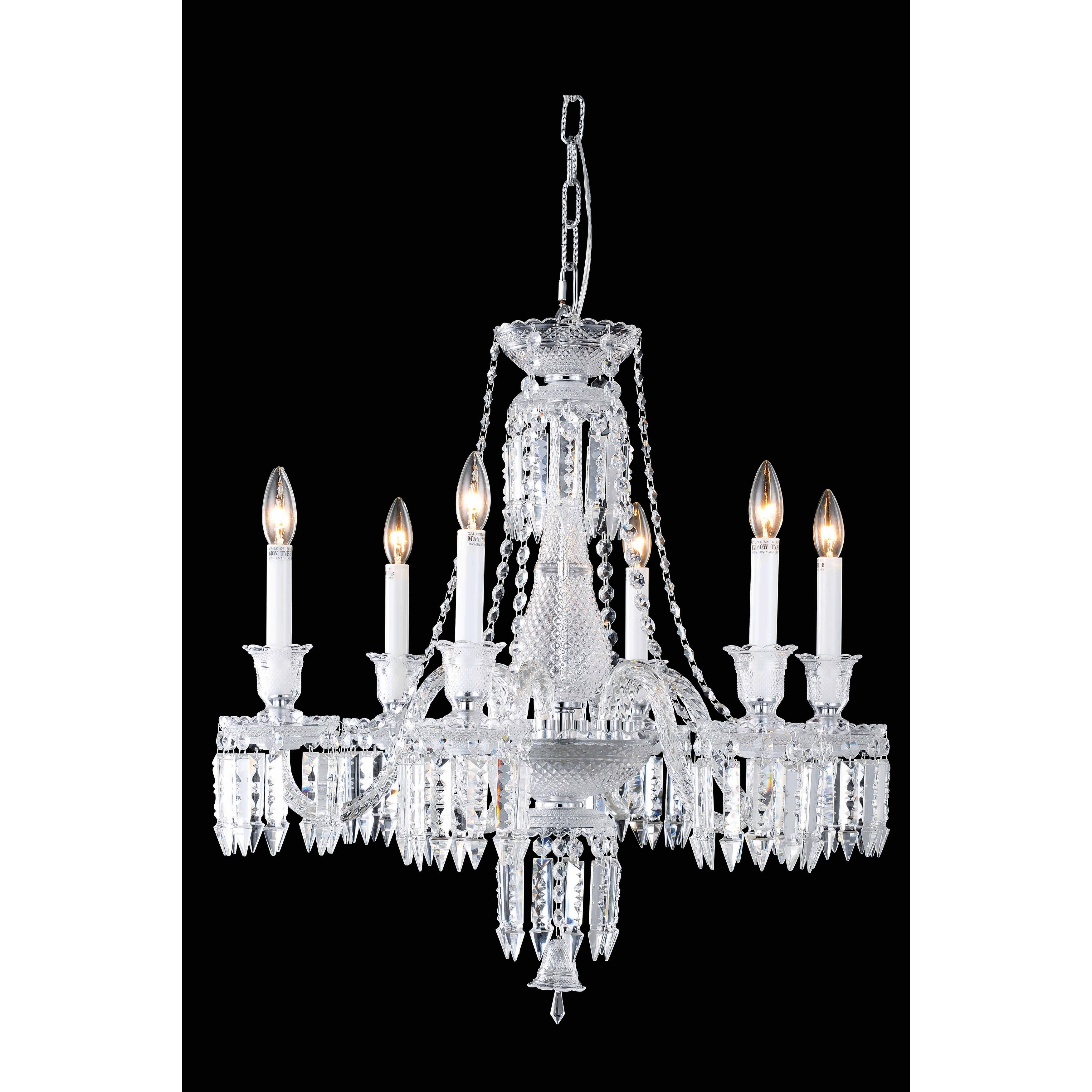 Fleur Illumination Collection Chandelier D:27in H:26in Lt:6 Chrome Finish - elegant cut crystals (elegant cut crystals/Chrome) - Chandeliers For Bedrooms by Overstock.com