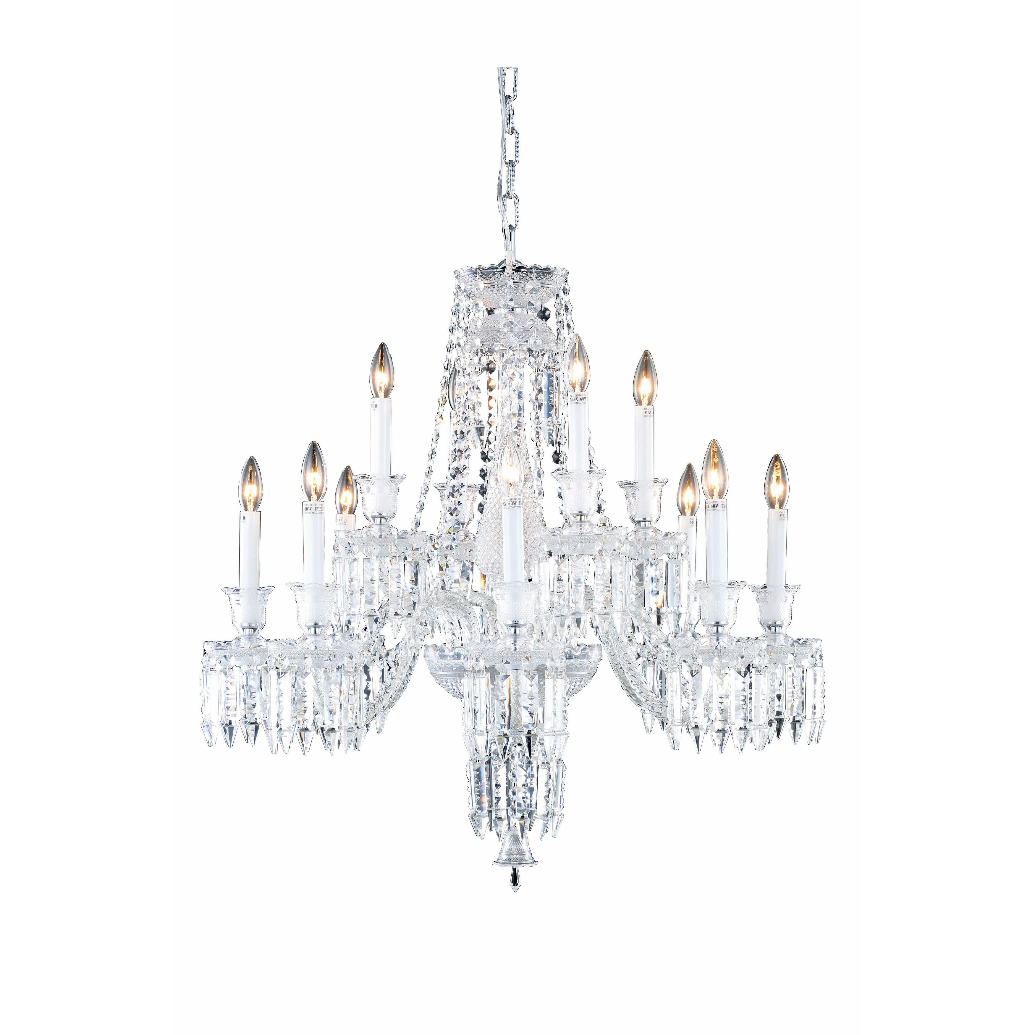Fleur Illumination Collection Chandelier D:32in H:31in Lt:12 Chrome Finish - elegant cut crystals (elegant cut crystals/Chrome) - Chandeliers For Bedrooms by Overstock.com