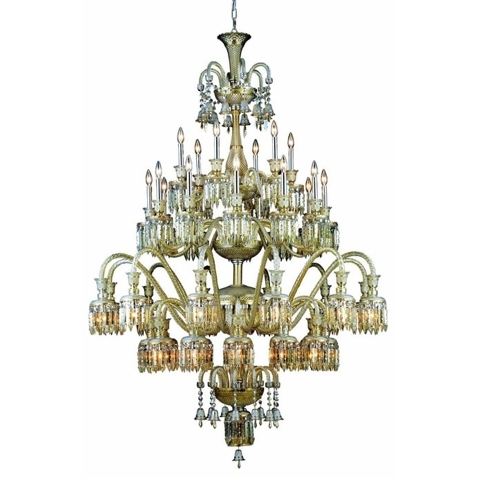 Fleur Illumination Collection Chandelier D:54in H:75in Lt:42 Golden Teak Finish - golden teak/elegant cut crystals (golden teak) (golden teak/elegant - Chandeliers For Bedrooms by Overstock.com