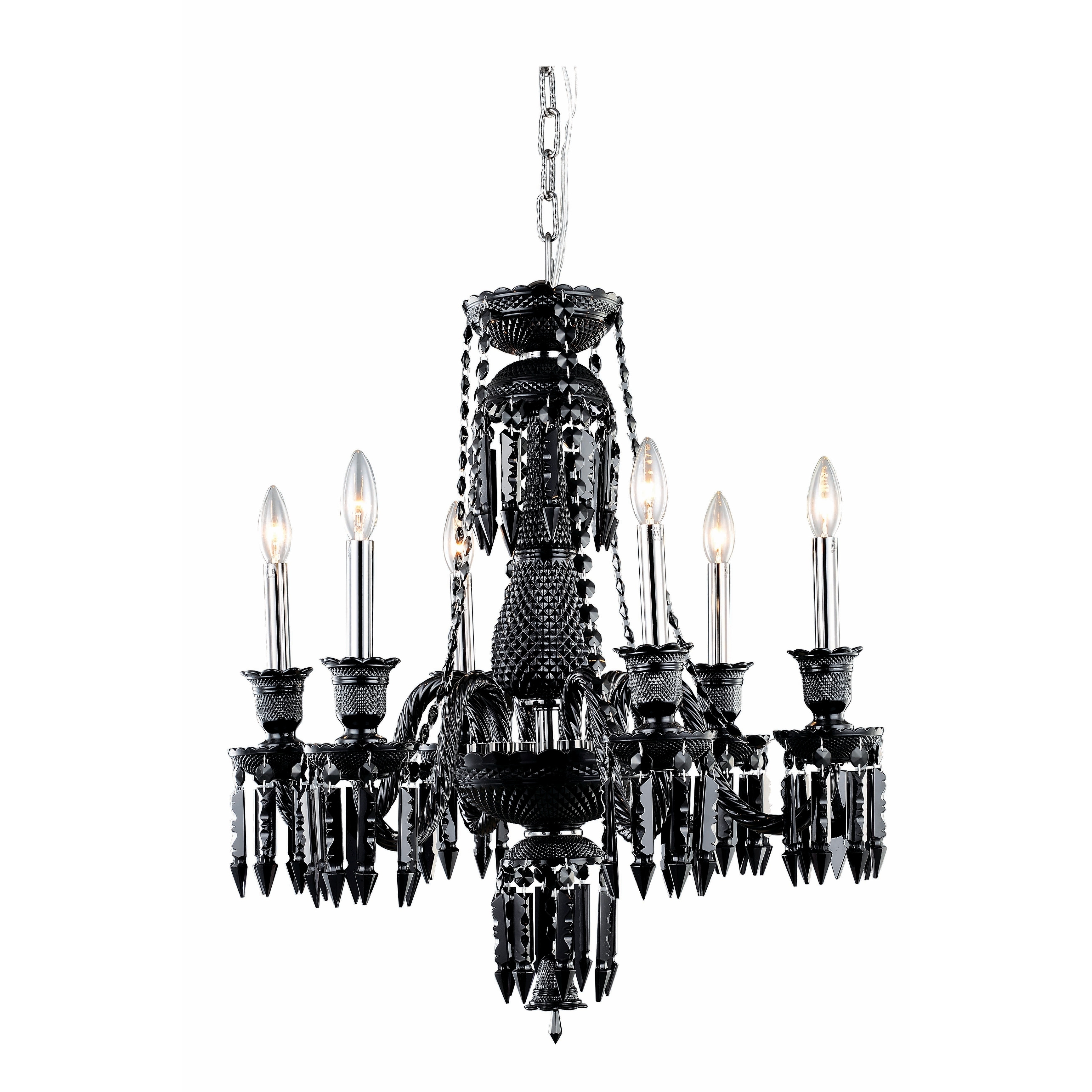 Fleur Illumination Collection Chandelier D:24in H:26in Lt:6 Black Finish - elegant cut crystals (Black/elegant cut crystals) - Chandeliers For Bedrooms by Overstock.com