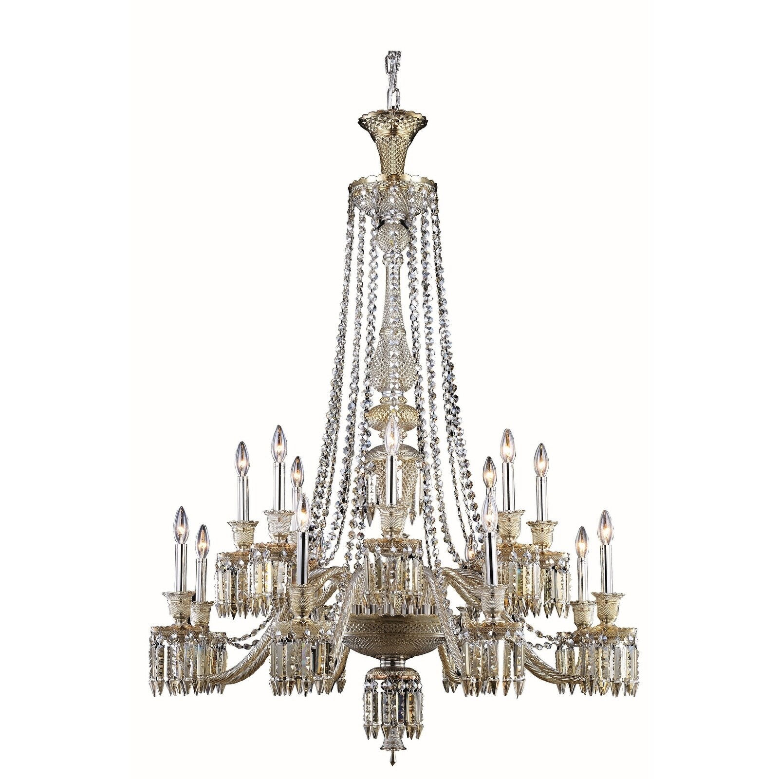 Fleur Illumination Collection Chandelier D:42in H:55in Lt:16 Golden Teak Finish - golden teak/elegant cut crystals (golden teak) (golden teak/elegant - Chandeliers For Bedrooms by Overstock.com