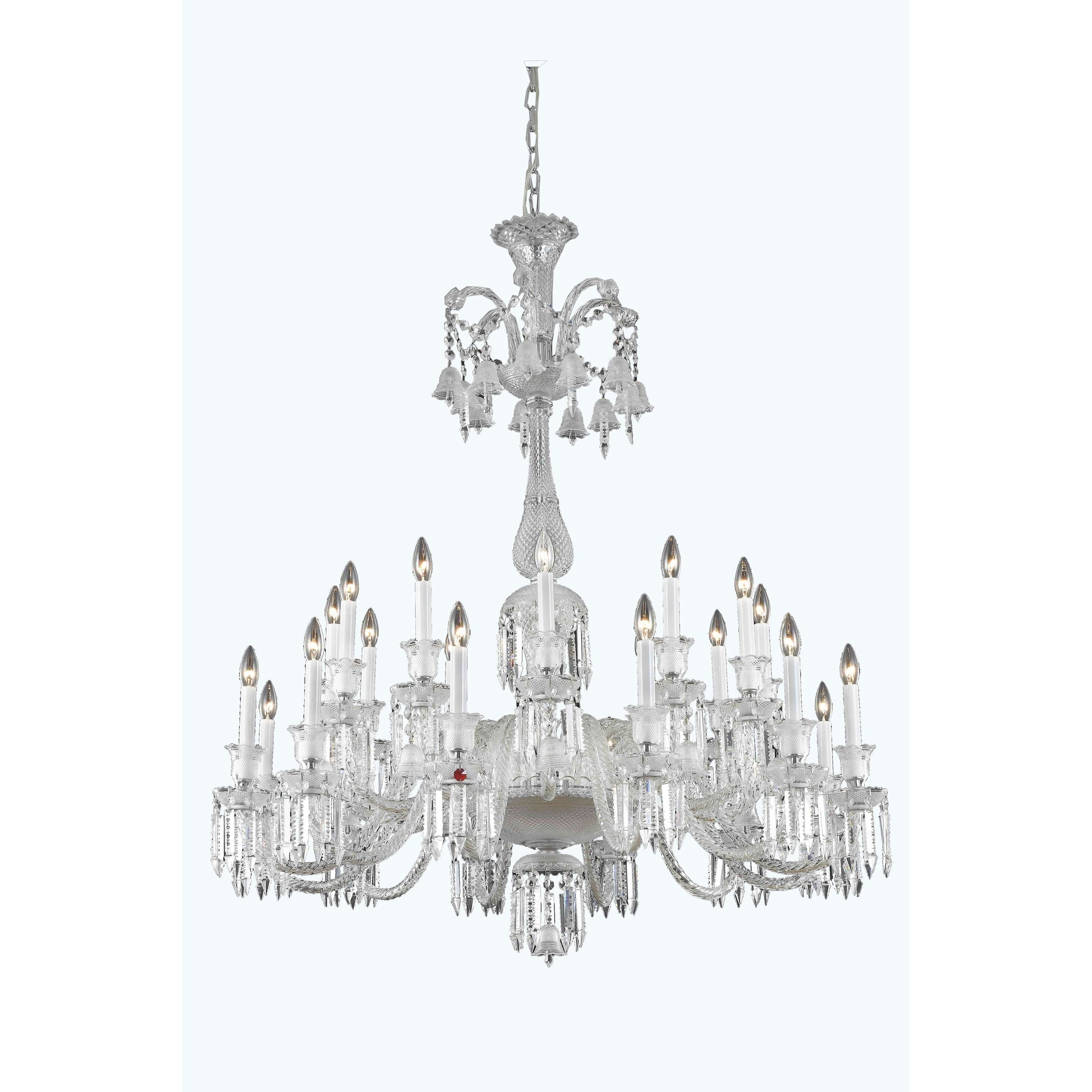 Fleur Illumination Collection Chandelier D:44in H:50in Lt:24 Chrome Finish - elegant cut crystals (elegant cut crystals/Chrome) - Chandeliers For Bedrooms by Overstock.com