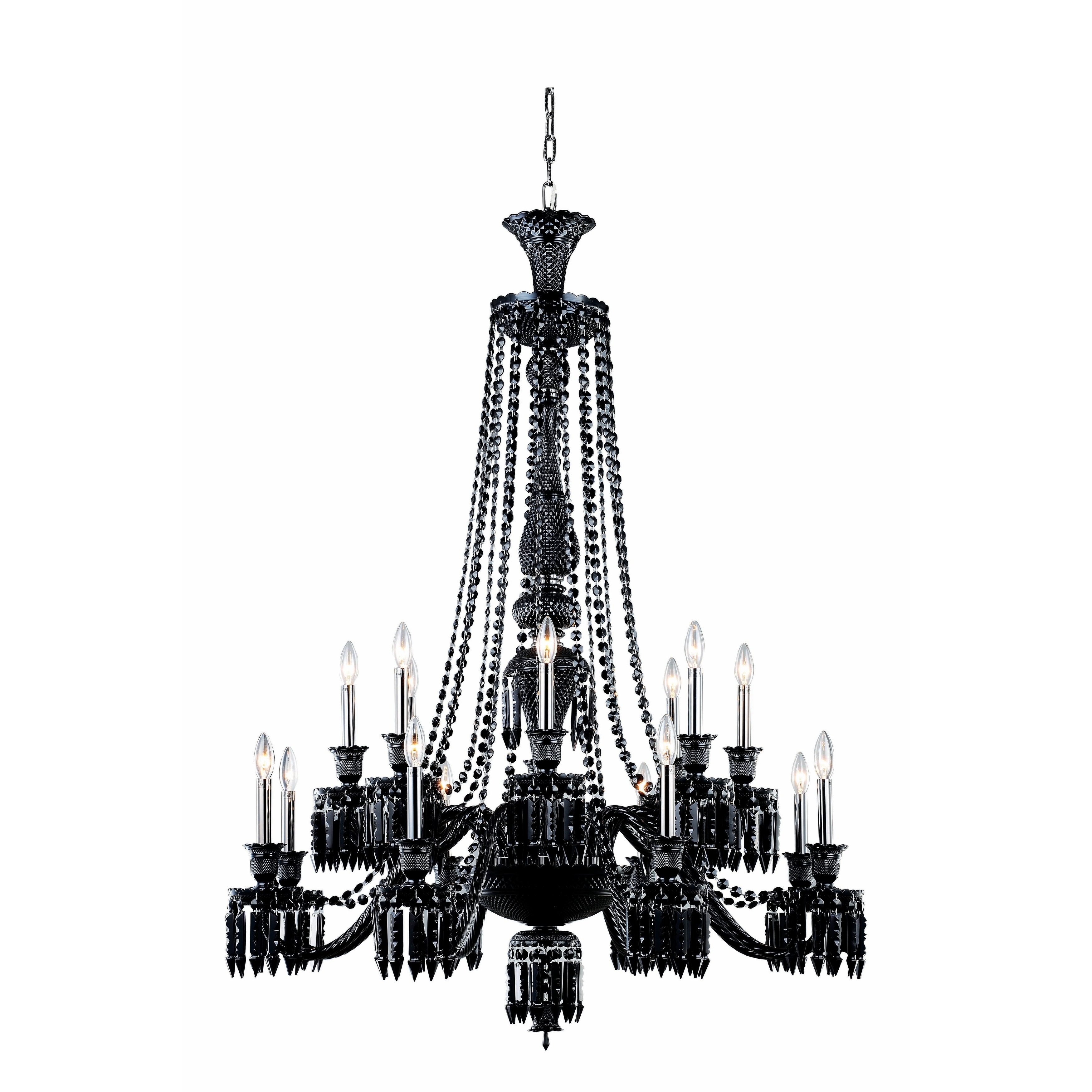 Fleur Illumination Collection Chandelier D:42in H:55in Lt:16 Black Finish - elegant cut crystals (Black/elegant cut crystals) - Chandeliers For Bedrooms by Overstock.com