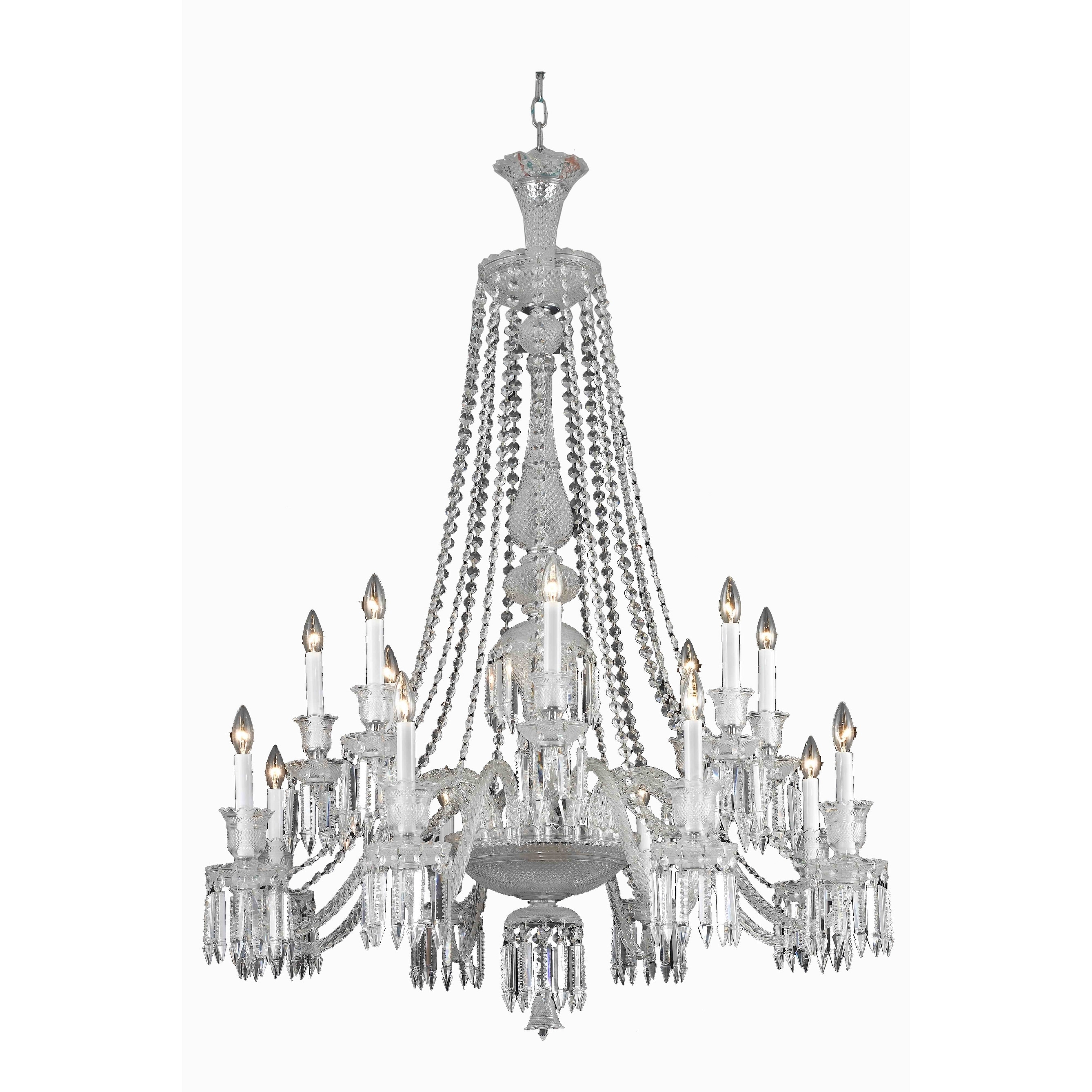 Fleur Illumination Collection Chandelier D:42in H:55in Lt:16 Chrome Finish - elegant cut crystals (elegant cut crystals/Chrome) - Chandeliers For Bedrooms by Overstock.com