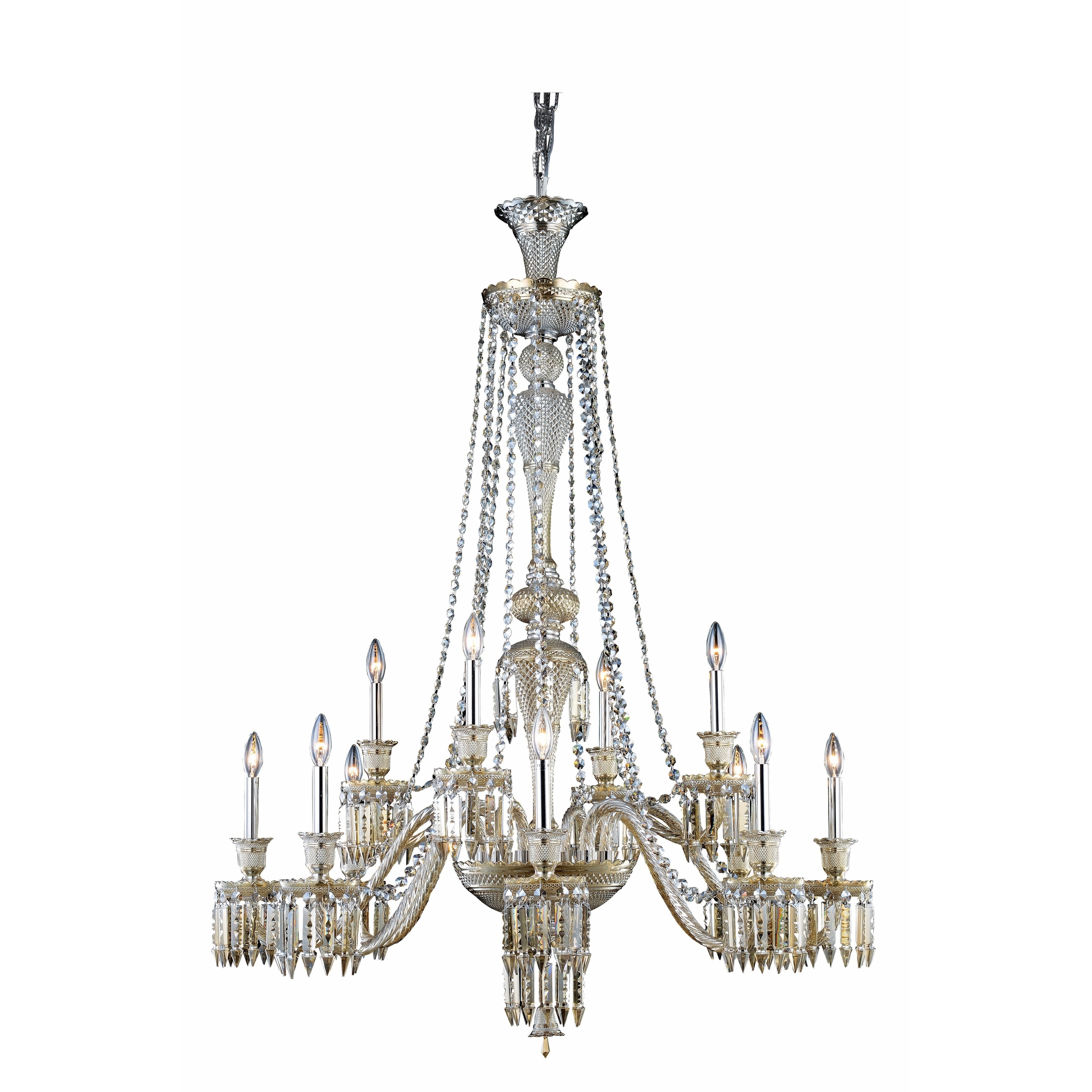 Fleur Illumination Collection Chandelier D:42in H:55in Lt:12 Golden Teak Finish - golden teak/elegant cut crystals (golden teak) (golden teak/elegant - Chandeliers For Bedrooms by Overstock.com