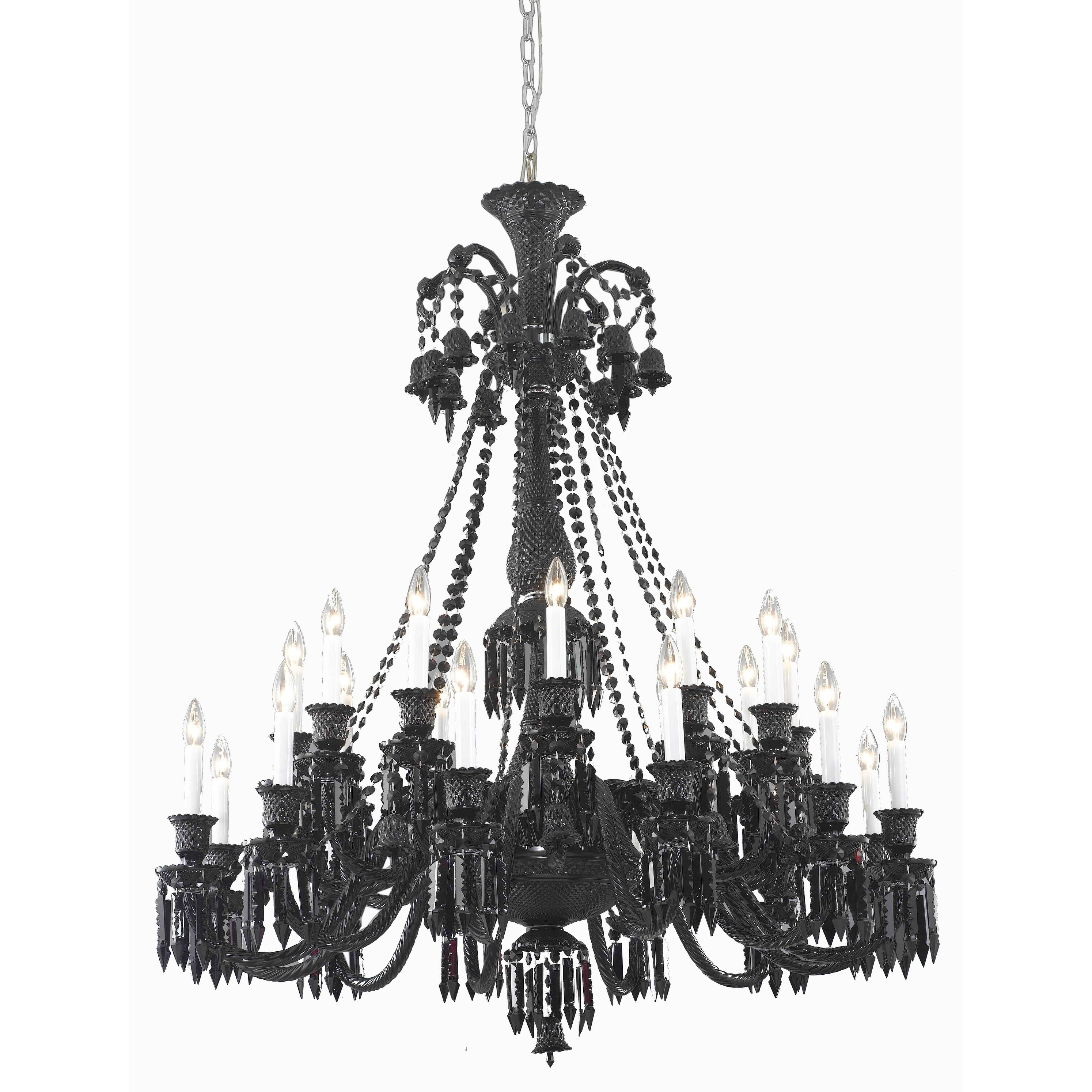 Fleur Illumination Collection Chandelier D:44in H:50in Lt:24 Black Finish - elegant cut crystals (Black/elegant cut crystals) - Chandeliers For Bedrooms by Overstock.com