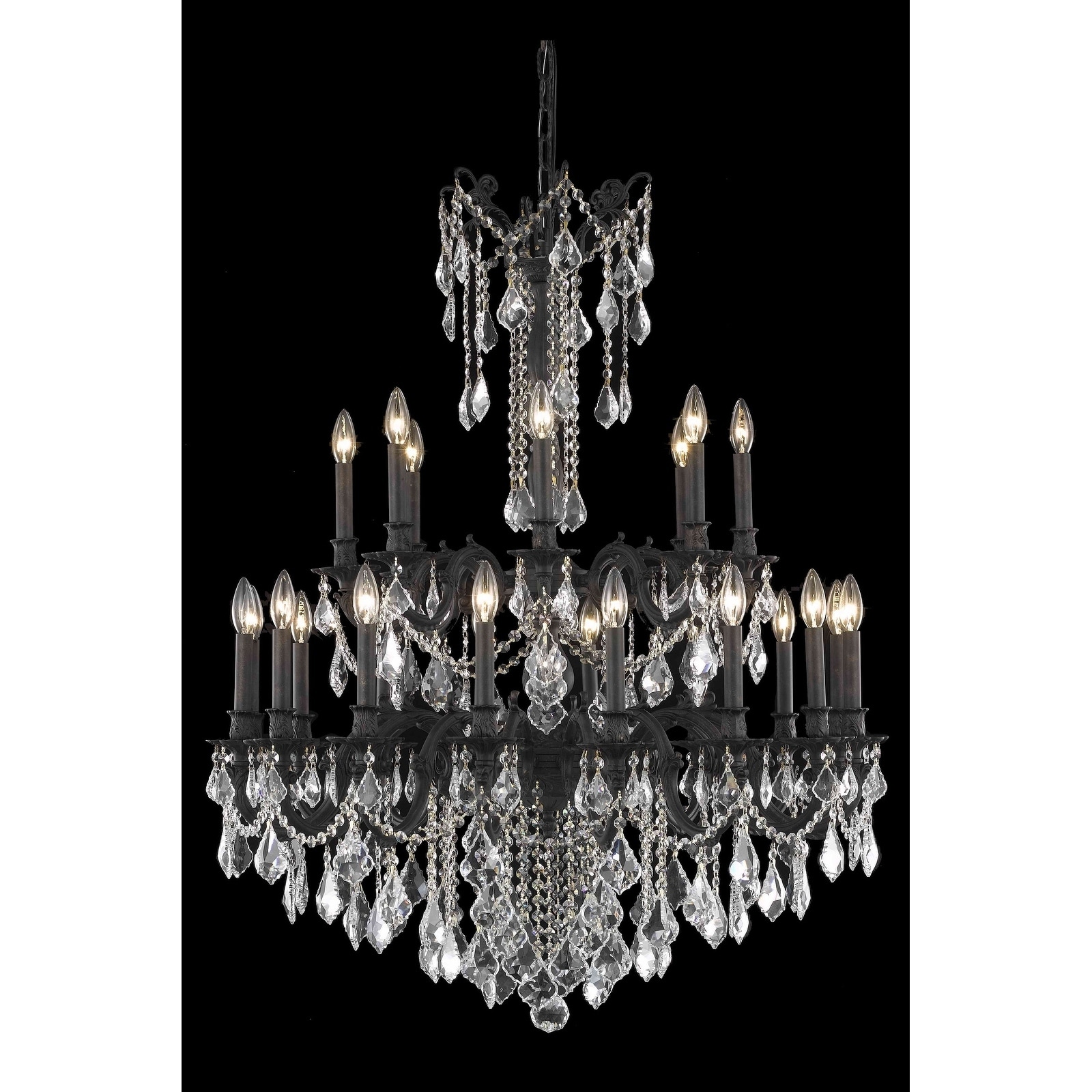 Fleur Illumination Collection Chandelier D:36in H:43in Lt:24 Dark Bronze Finish (Royal Cut Crystals) (spectra swarovski/Dark bronze/crystal (clear)) - Chandeliers For Bedrooms by Overstock.com