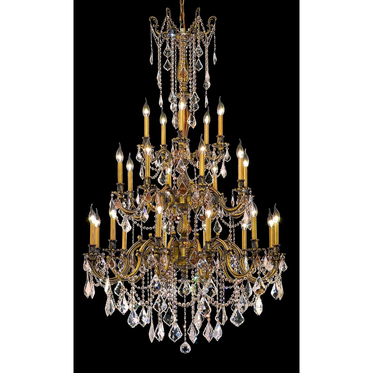 Fleur Illumination Collection Chandelier D:38in H:62in Lt:25 French Gold Finish (Elegant Cut Crystals) (french gold/crystal (clear)/swarovski - Chandeliers For Bedrooms by Overstock.com