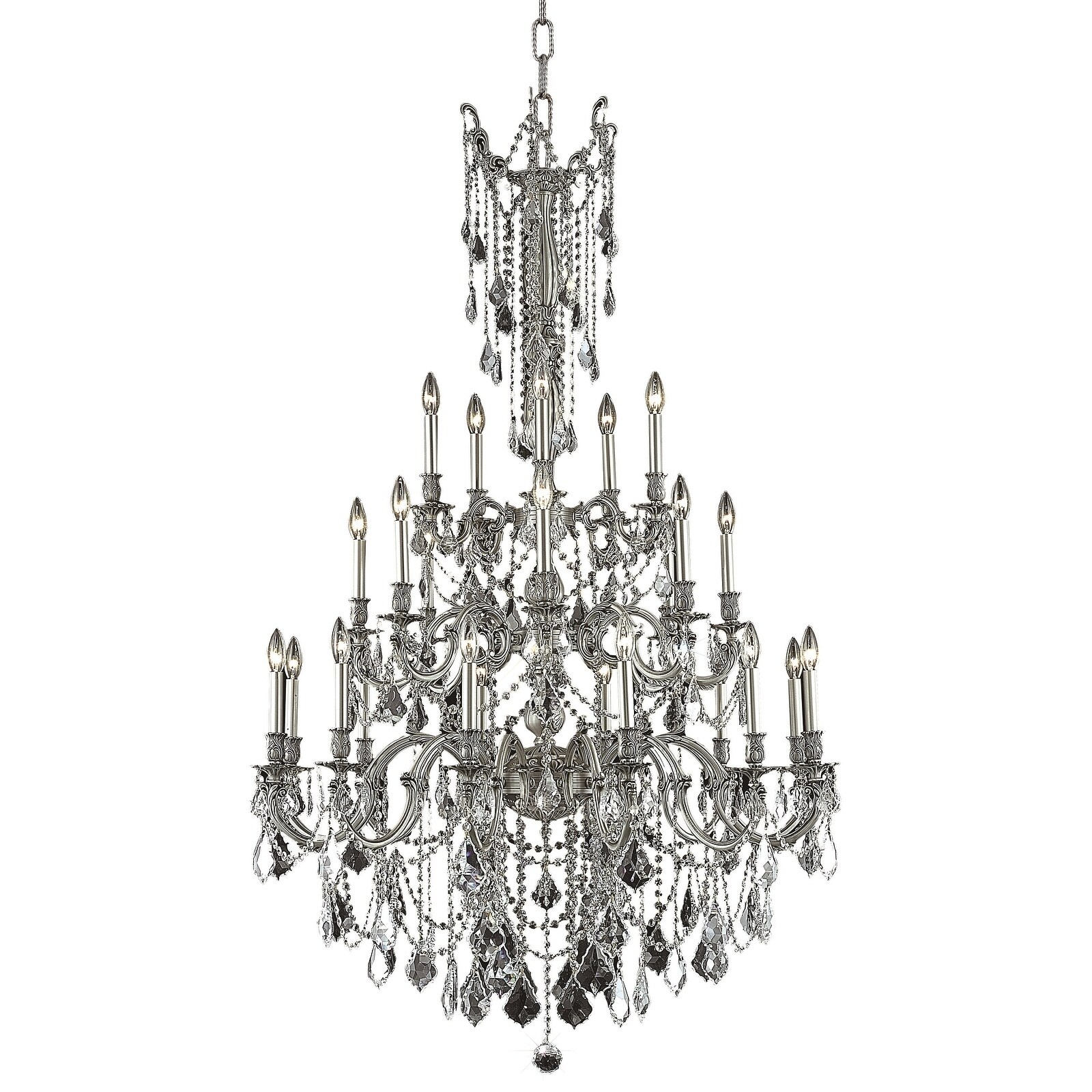 Fleur Illumination Collection Chandelier D:38in H:62in Lt:25 Pewter Finish (Elegant Cut Crystals) (crystal (clear)/swarovski elements/Pewter) - Chandeliers For Bedrooms by Overstock.com