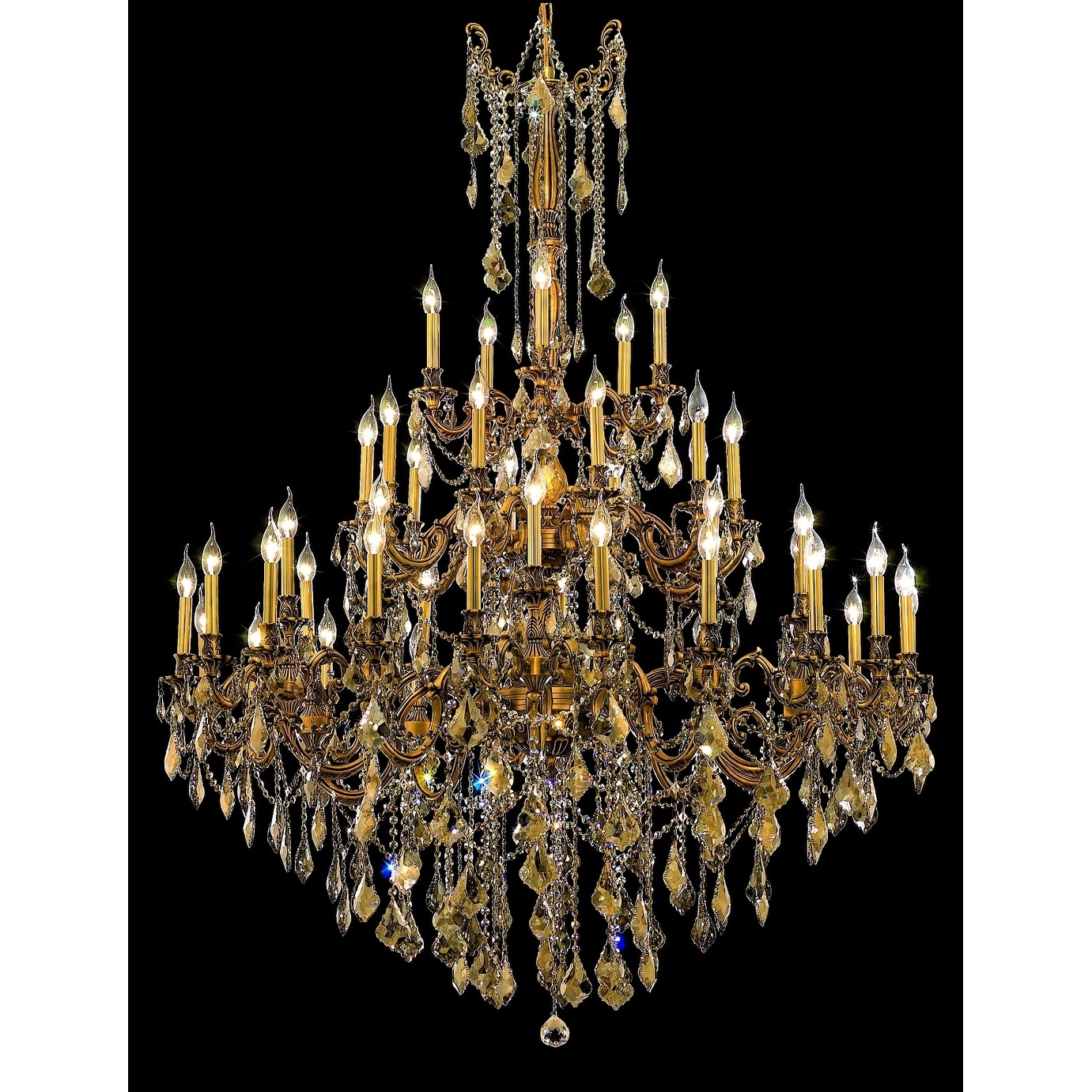Fleur Illumination Collection Chandelier D:54in H:66in Lt:45 French Gold Finish (Royal Cut Crystals) (french gold/swarovski elements/golden teak - Chandeliers For Bedrooms by Overstock.com
