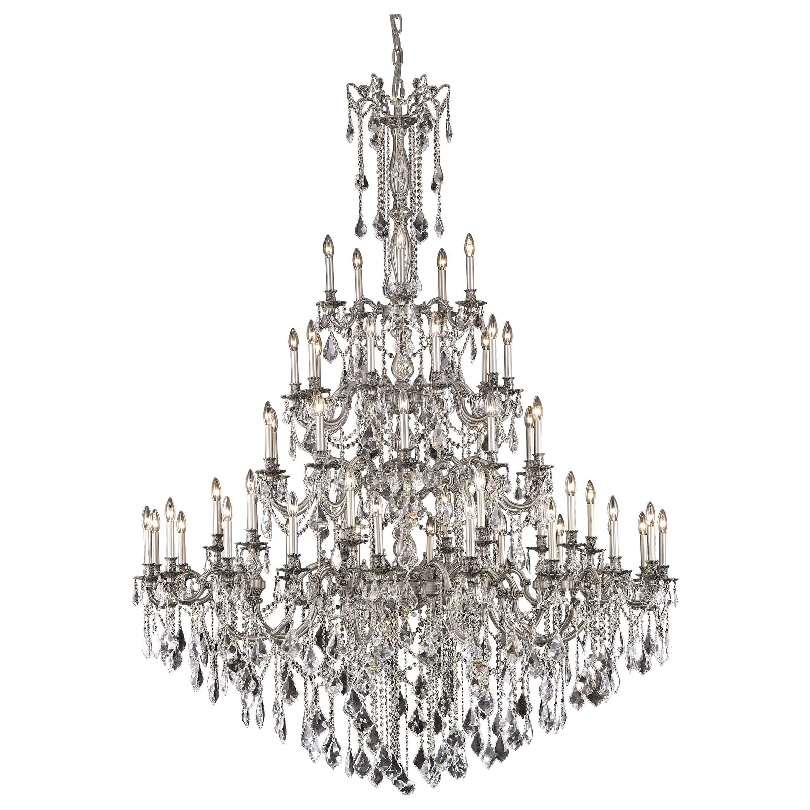 Fleur Illumination Collection Chandelier D:64in H:84in Lt:55 Pewter Finish (Elegant Cut Crystals) (Pewter/crystal (clear)/elegant cut) - Chandeliers For Bedrooms by Overstock.com