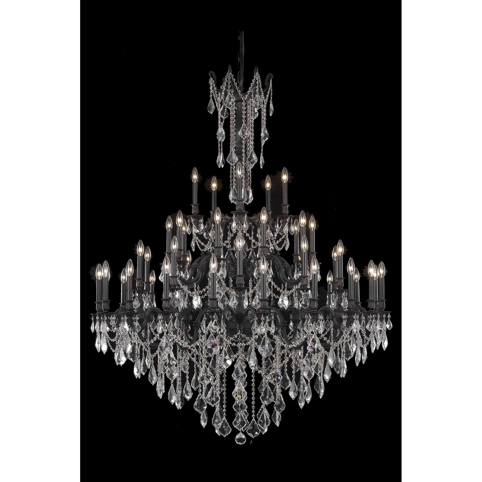 Fleur Illumination Collection Chandelier D:54in H:66in Lt:45 Dark Bronze Finish (Elegant Cut Crystals) (Dark bronze/crystal (clear)/elegant cut) - Chandeliers For Bedrooms by Overstock.com