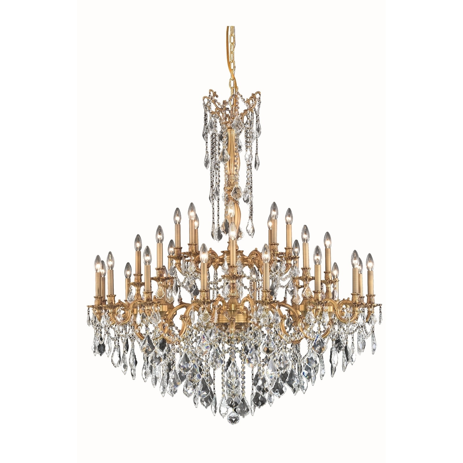 Fleur Illumination Collection Chandelier D:48in H:54in Lt:32 French Gold Finish (Elegant Cut Crystals) (french gold/spectra swarovski/crystal (clear)) - Chandeliers For Bedrooms by Overstock.com
