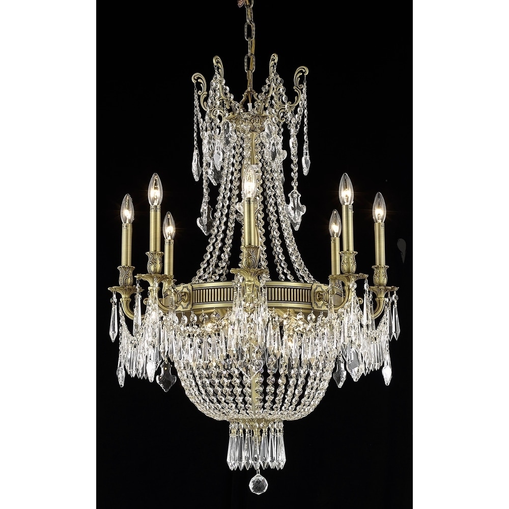 Fleur Illumination Collection Chandelier D:26in H:37in Lt:12 French Gold Finish (Elegant Cut Crystals) (french gold/crystal (clear)/swarovski - Chandeliers For Bedrooms by Overstock.com