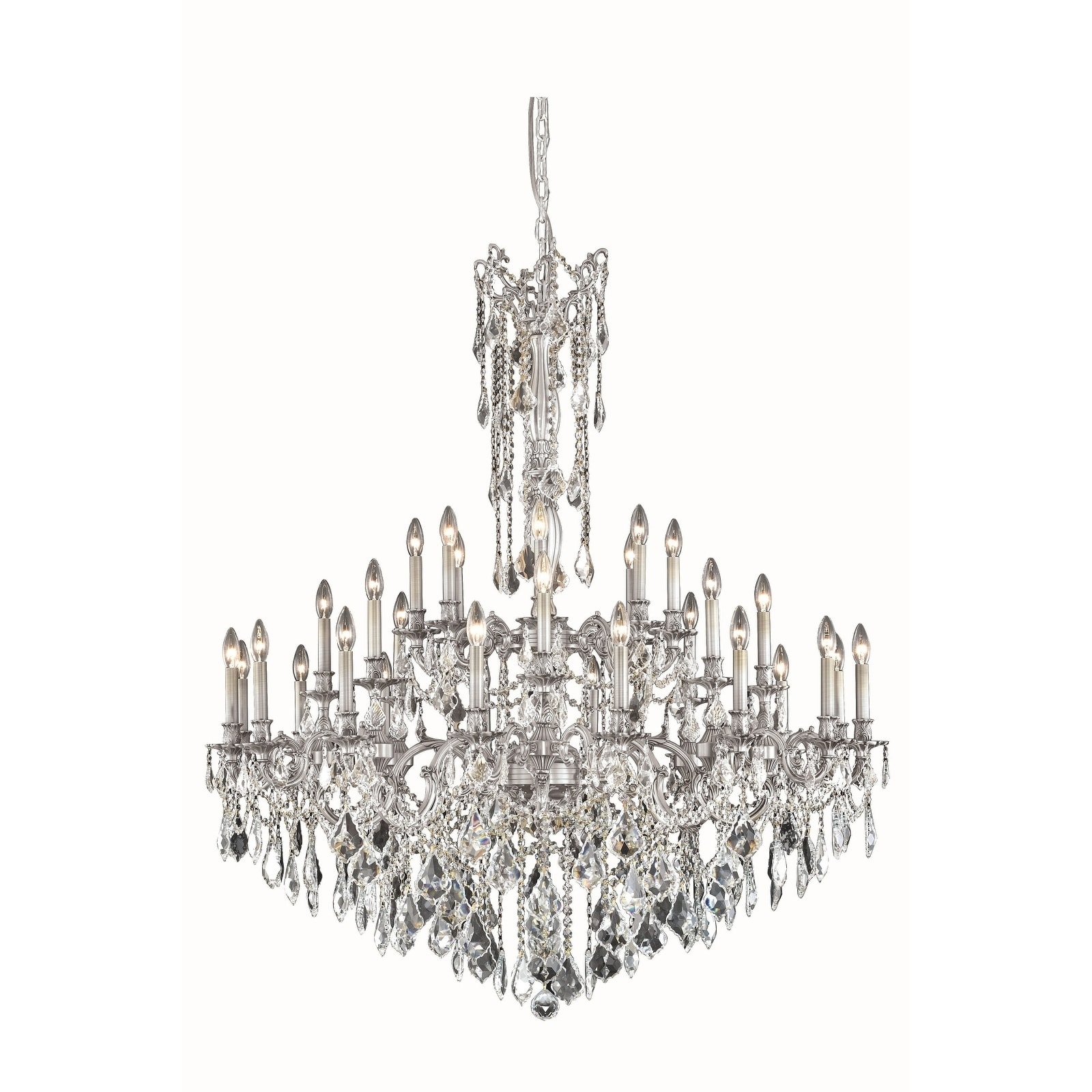 Fleur Illumination Collection Chandelier D:48in H:54in Lt:32 Pewter Finish (Elegant Cut Crystals) (crystal (clear)/Pewter/elegant cut) - Chandeliers For Bedrooms by Overstock.com