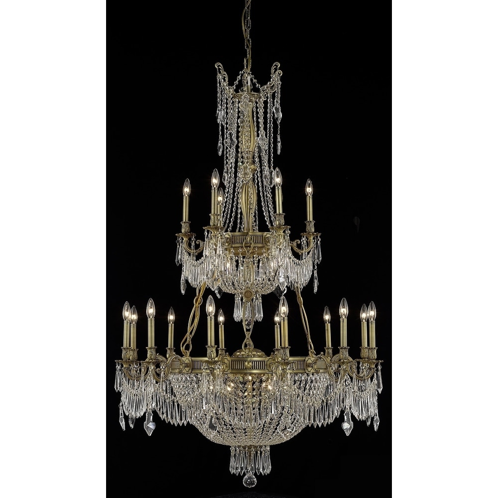 Fleur Illumination Collection Chandelier D:41in H:63in Lt:27 French Gold Finish (Elegant Cut Crystals) (royal cut/french gold/crystal (clear)) - Chandeliers For Bedrooms by Overstock.com