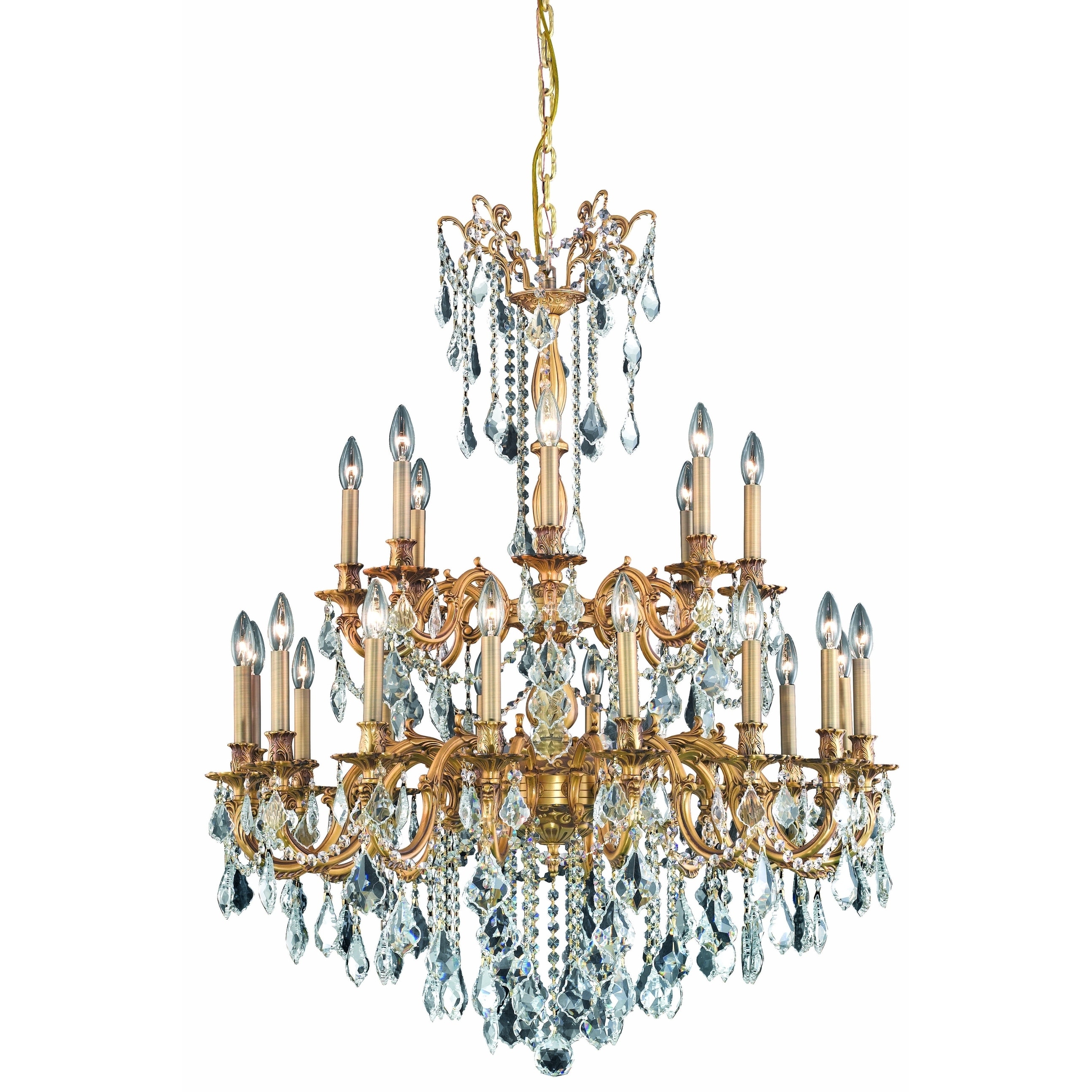 Fleur Illumination Collection Chandelier D:36in H:43in Lt:24 French Gold Finish (Elegant Cut Crystals) (french gold/swarovski elements/crystal - Chandeliers For Bedrooms by Overstock.com