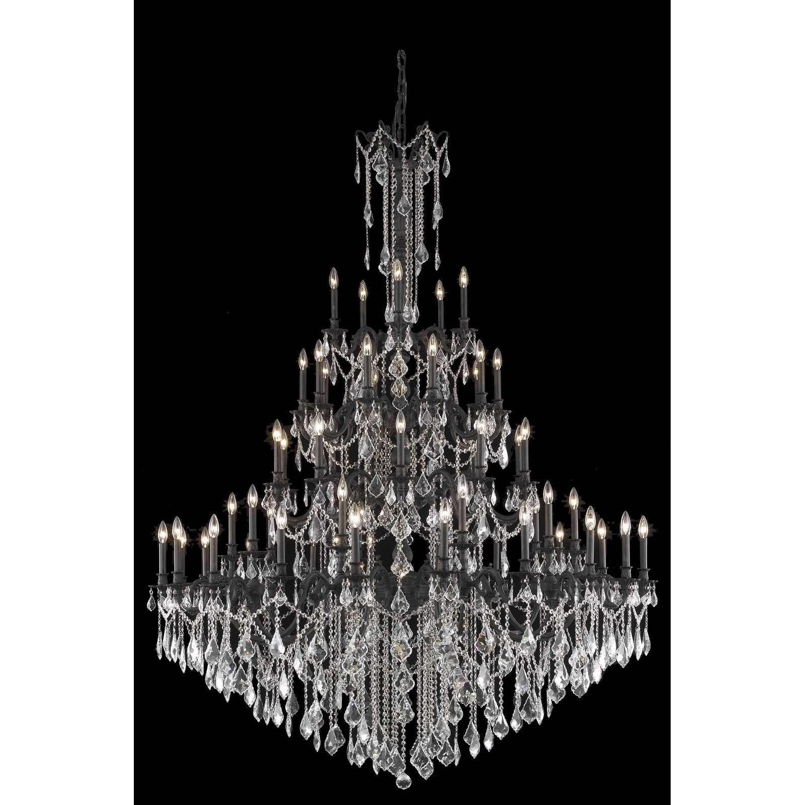 Fleur Illumination Collection Chandelier D:64in H:84in Lt:55 Dark Bronze Finish (Elegant Cut Crystals) (Dark bronze/crystal (clear)/swarovski - Chandeliers For Bedrooms by Overstock.com